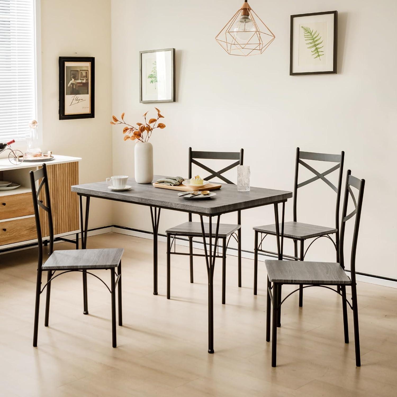 image:imageGiantex 5Piece Dining Table Set Modern Rectangular Dining Table amp 4 Dining Chairs Set with Metal Frame Kitchen Table and Chairs Set for Small Space Dinette Breakfast Nook Black Oak