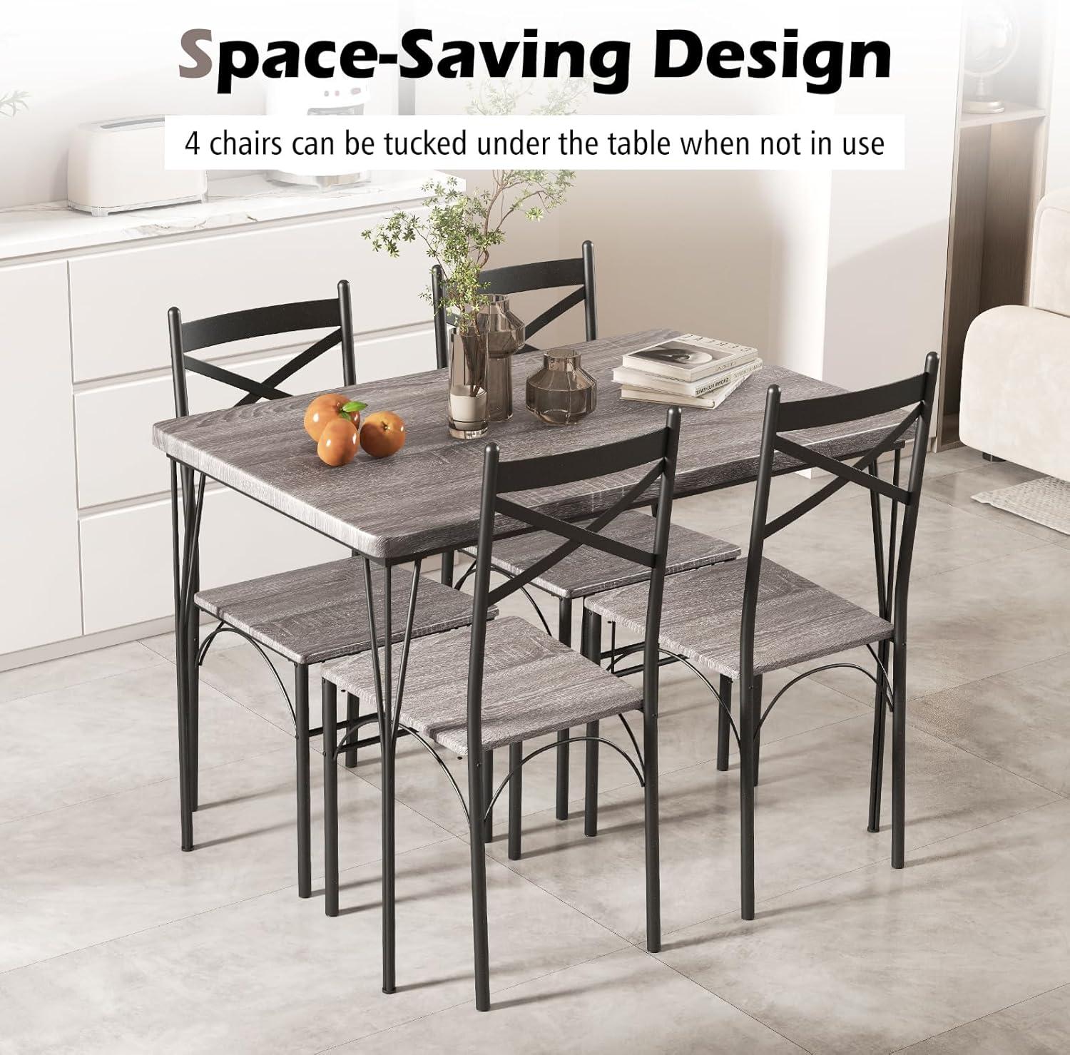 image:imageGiantex 5Piece Dining Table Set Modern Rectangular Dining Table amp 4 Dining Chairs Set with Metal Frame Kitchen Table and Chairs Set for Small Space Dinette Breakfast Nook Black Oak