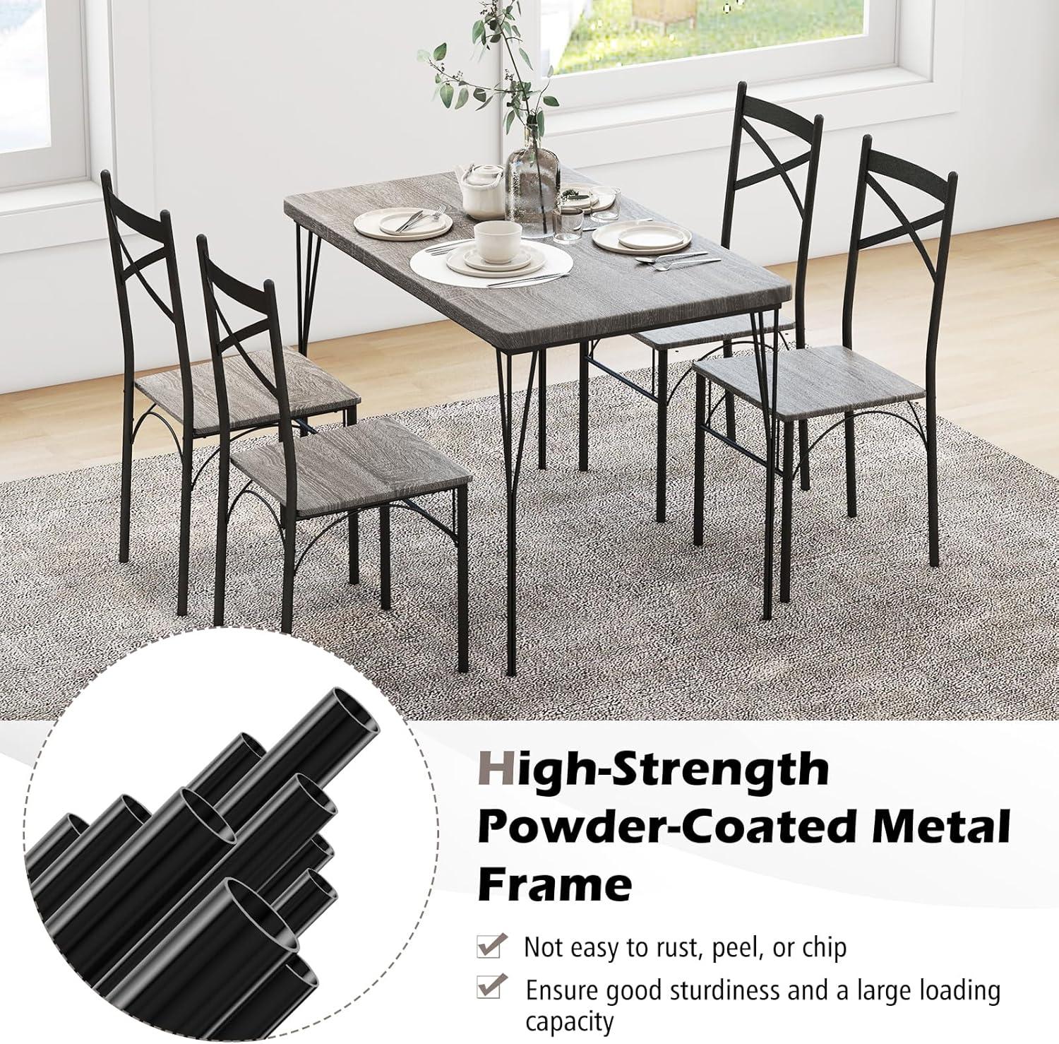 image:imageGiantex 5Piece Dining Table Set Modern Rectangular Dining Table amp 4 Dining Chairs Set with Metal Frame Kitchen Table and Chairs Set for Small Space Dinette Breakfast Nook Black Oak