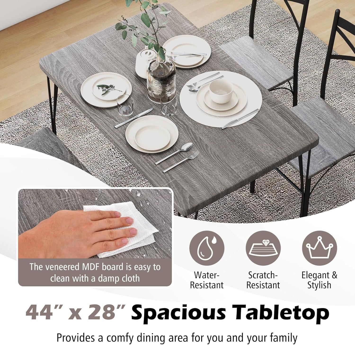 image:imageGiantex 5Piece Dining Table Set Modern Rectangular Dining Table amp 4 Dining Chairs Set with Metal Frame Kitchen Table and Chairs Set for Small Space Dinette Breakfast Nook Black Oak