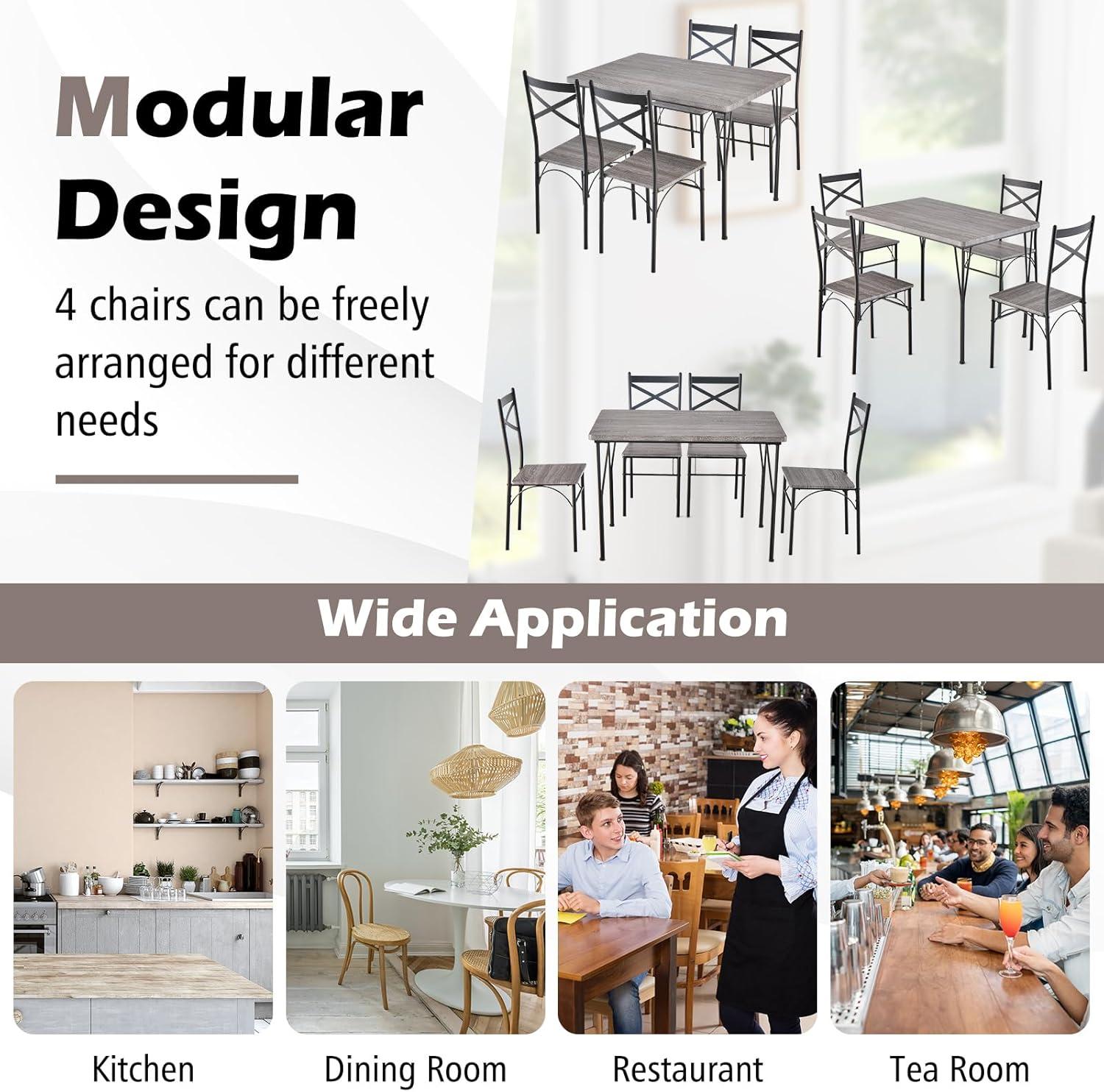 image:imageGiantex 5Piece Dining Table Set Modern Rectangular Dining Table amp 4 Dining Chairs Set with Metal Frame Kitchen Table and Chairs Set for Small Space Dinette Breakfast Nook Black Oak