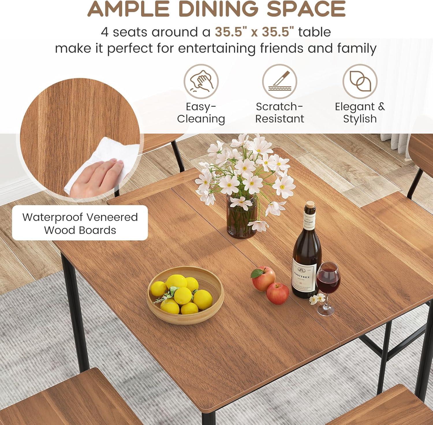 image:imageGiantex 5Piece Dining Table Set WCounter Height Table amp 4 Bar Stools Industrial Kitchen Dining Table Set WFootrest amp Backrest SpaceSaving Dinette Set for Pub Dining Room Restaurant TeakTeak