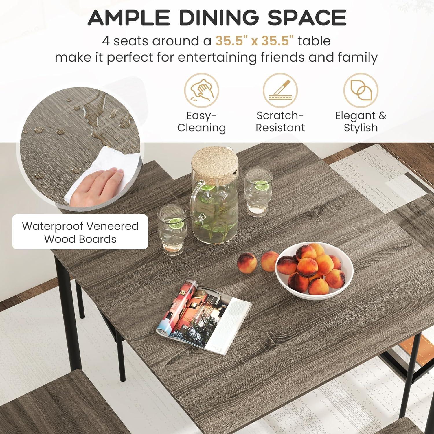 image:imageGiantex 5Piece Dining Table Set WCounter Height Table amp 4 Bar Stools Industrial Kitchen Dining Table Set WFootrest amp Backrest SpaceSaving Dinette Set for Pub Dining Room Restaurant TeakBlack Oak