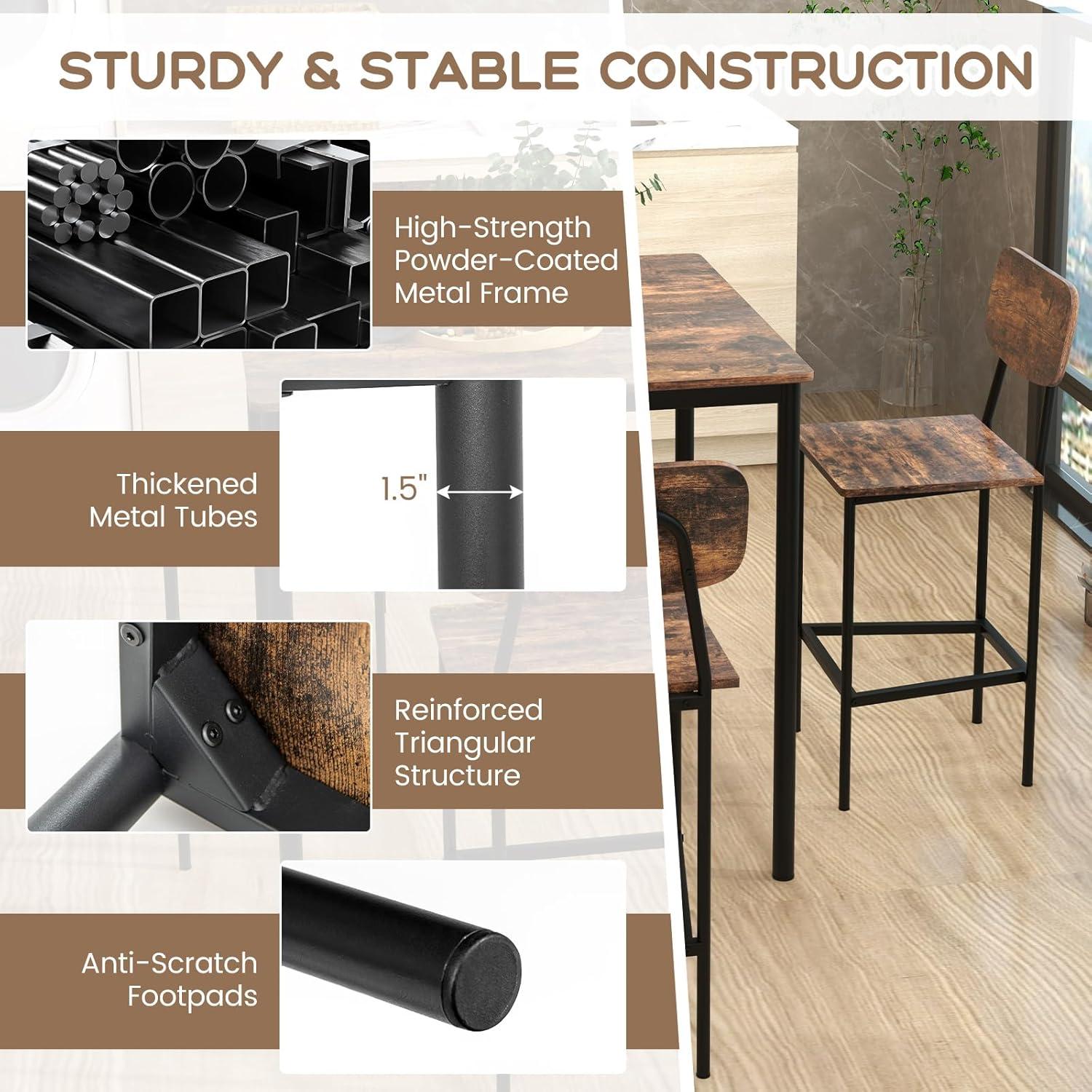 image:imageGiantex 5Piece Dining Table Set WCounter Height Table amp 4 Bar Stools Industrial Kitchen Dining Table Set WFootrest amp Backrest SpaceSaving Dinette Set for Pub Dining Room Restaurant TeakMix Brown