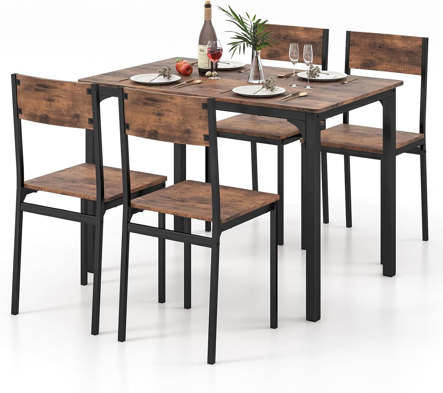 image:imageGiantex 5Piece Dining Table Set for 4 Kitchen Table amp 4 Dining Chairs with Reinforced Metal Frame SpaceSaving MidCentury Kitchen Furniture Set for Dinette Dining Room Breakfast Nook