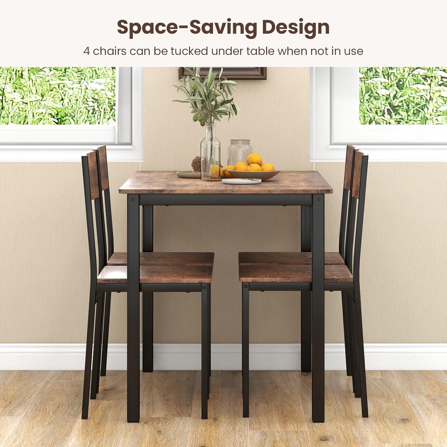 image:imageGiantex 5Piece Dining Table Set for 4 Kitchen Table amp 4 Dining Chairs with Reinforced Metal Frame SpaceSaving MidCentury Kitchen Furniture Set for Dinette Dining Room Breakfast Nook