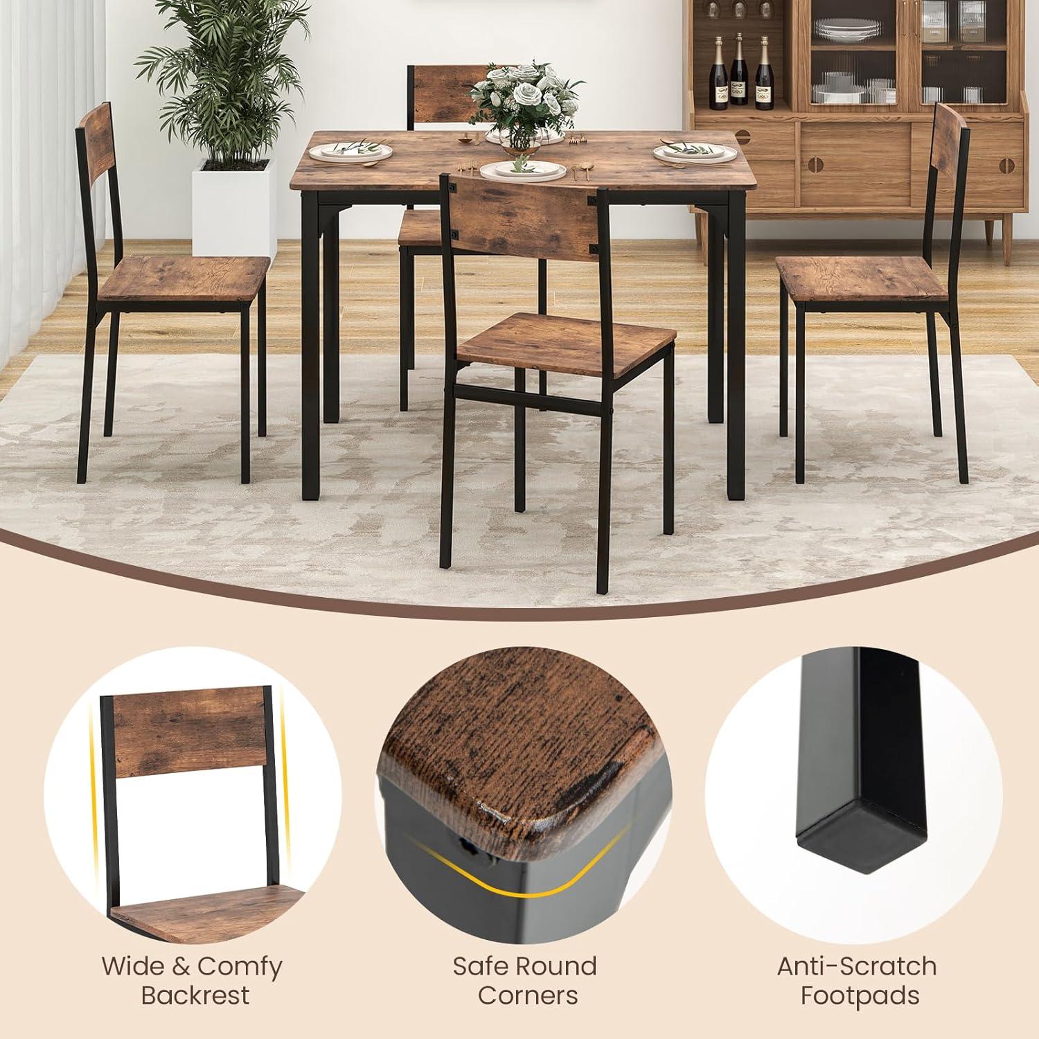 image:imageGiantex 5Piece Dining Table Set for 4 Kitchen Table amp 4 Dining Chairs with Reinforced Metal Frame SpaceSaving MidCentury Kitchen Furniture Set for Dinette Dining Room Breakfast Nook
