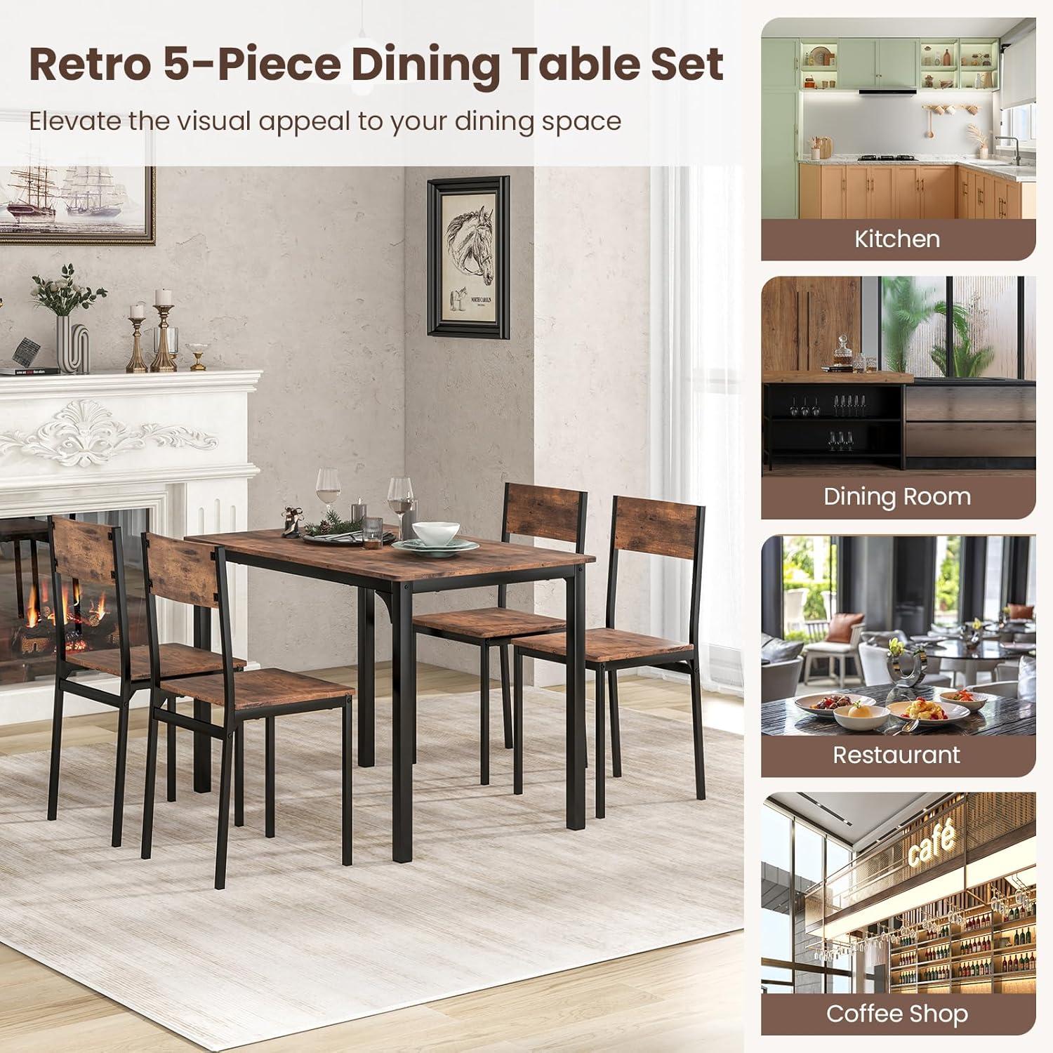image:imageGiantex 5Piece Dining Table Set for 4 Kitchen Table amp 4 Dining Chairs with Reinforced Metal Frame SpaceSaving MidCentury Kitchen Furniture Set for Dinette Dining Room Breakfast Nook