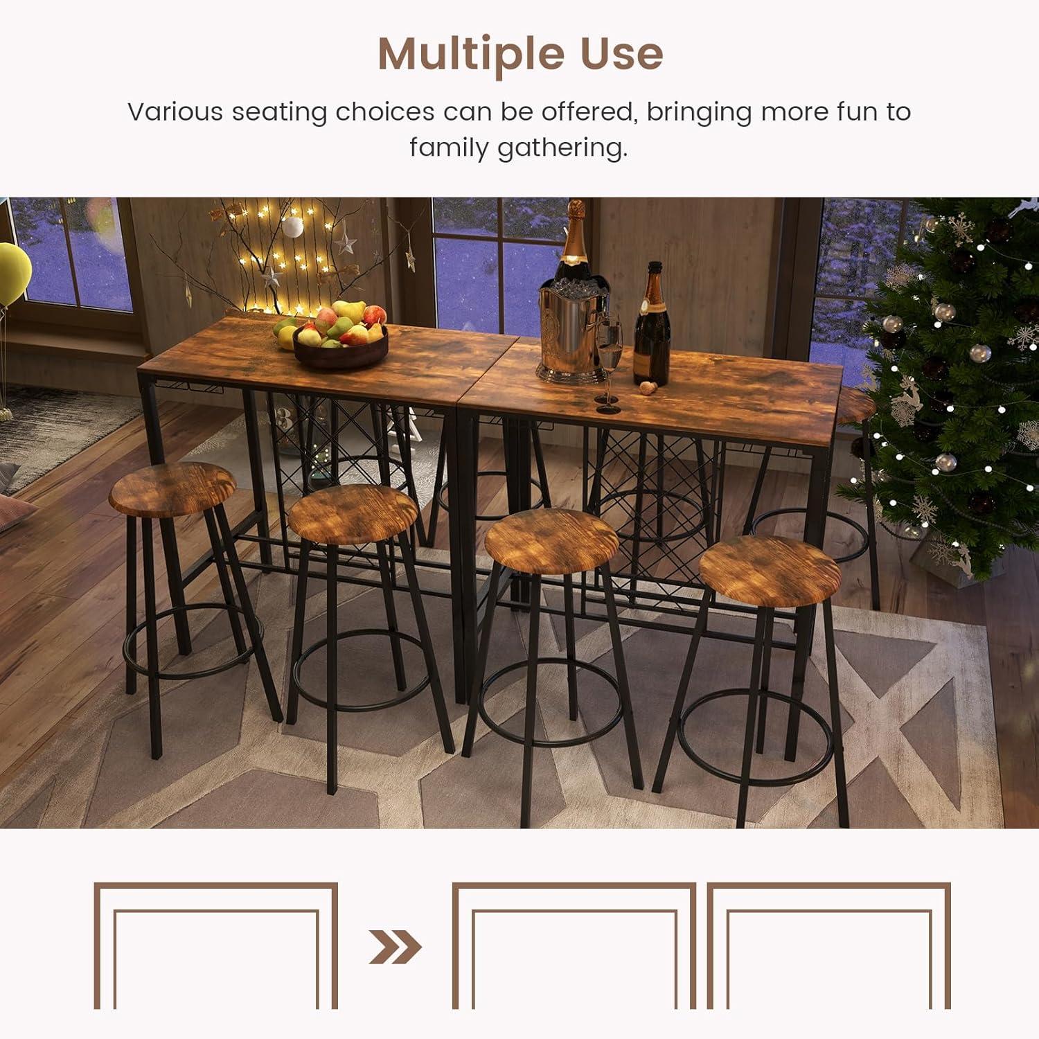 image:imageGiantex 5Piece Dining Table Set for 4 Multifunctional 395 x 235 Bar Table with Glass Holders Wine Rack 4 Barstools Kitchen Table and Chairs Set for Small Space Pub Dinette Living Room