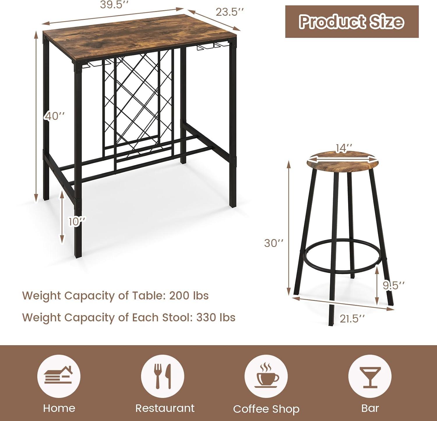 image:imageGiantex 5Piece Dining Table Set for 4 Multifunctional 395 x 235 Bar Table with Glass Holders Wine Rack 4 Barstools Kitchen Table and Chairs Set for Small Space Pub Dinette Living Room