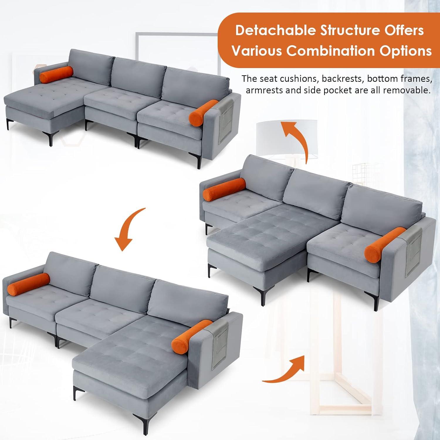 image:imageGiantex 68 Modern Loveseat 2Seater Sofa Couch Thick Cushion amp 2 Bolsters Armrest Magazine Cabby with 2 Pockets Metal Legs Ideal for Living Room Reception Room Office Dark GreyGreyorange