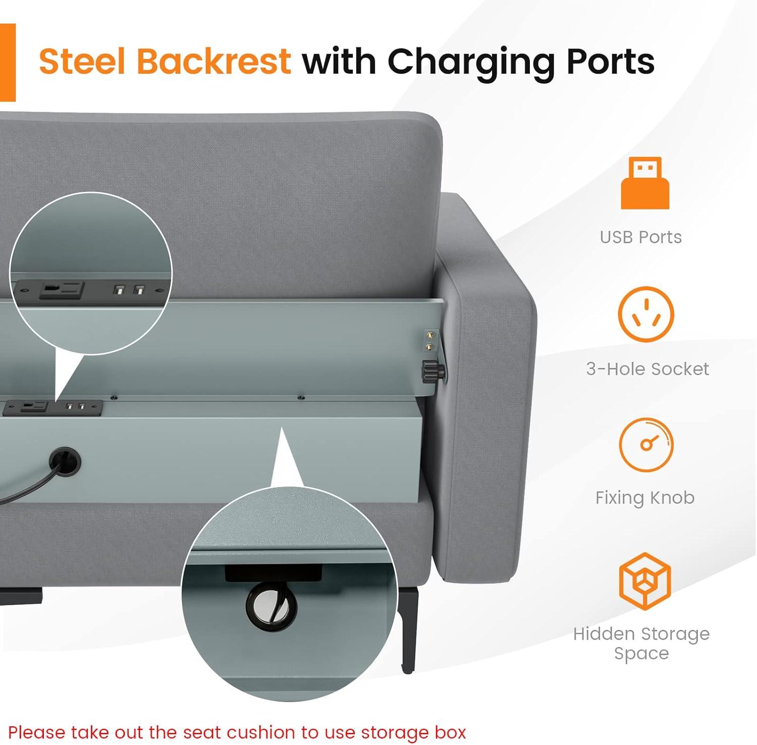 image:imageGiantex 68 Modern Loveseat 2Seater Sofa Couch Thick Cushion amp 2 Bolsters Armrest Magazine Cabby with 2 Pockets Metal Legs Ideal for Living Room Reception Room Office Dark GreyGreyorange