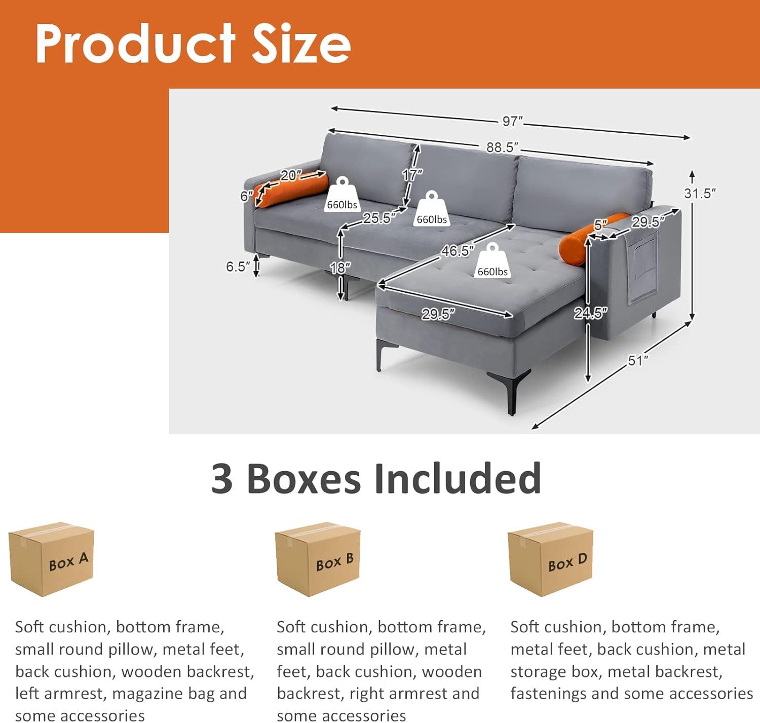 image:imageGiantex 68 Modern Loveseat 2Seater Sofa Couch Thick Cushion amp 2 Bolsters Armrest Magazine Cabby with 2 Pockets Metal Legs Ideal for Living Room Reception Room Office Dark GreyGreyorange