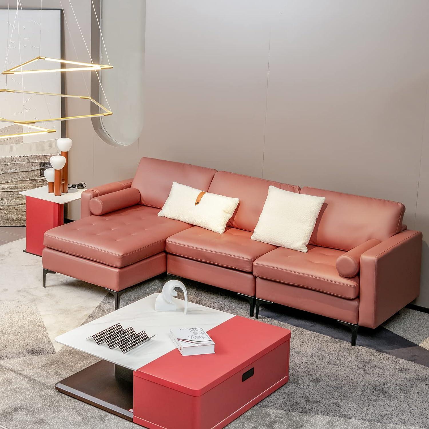image:imageGiantex 68 Modern Loveseat 2Seater Sofa Couch Thick Cushion amp 2 Bolsters Armrest Magazine Cabby with 2 Pockets Metal Legs Ideal for Living Room Reception Room OfficeRed