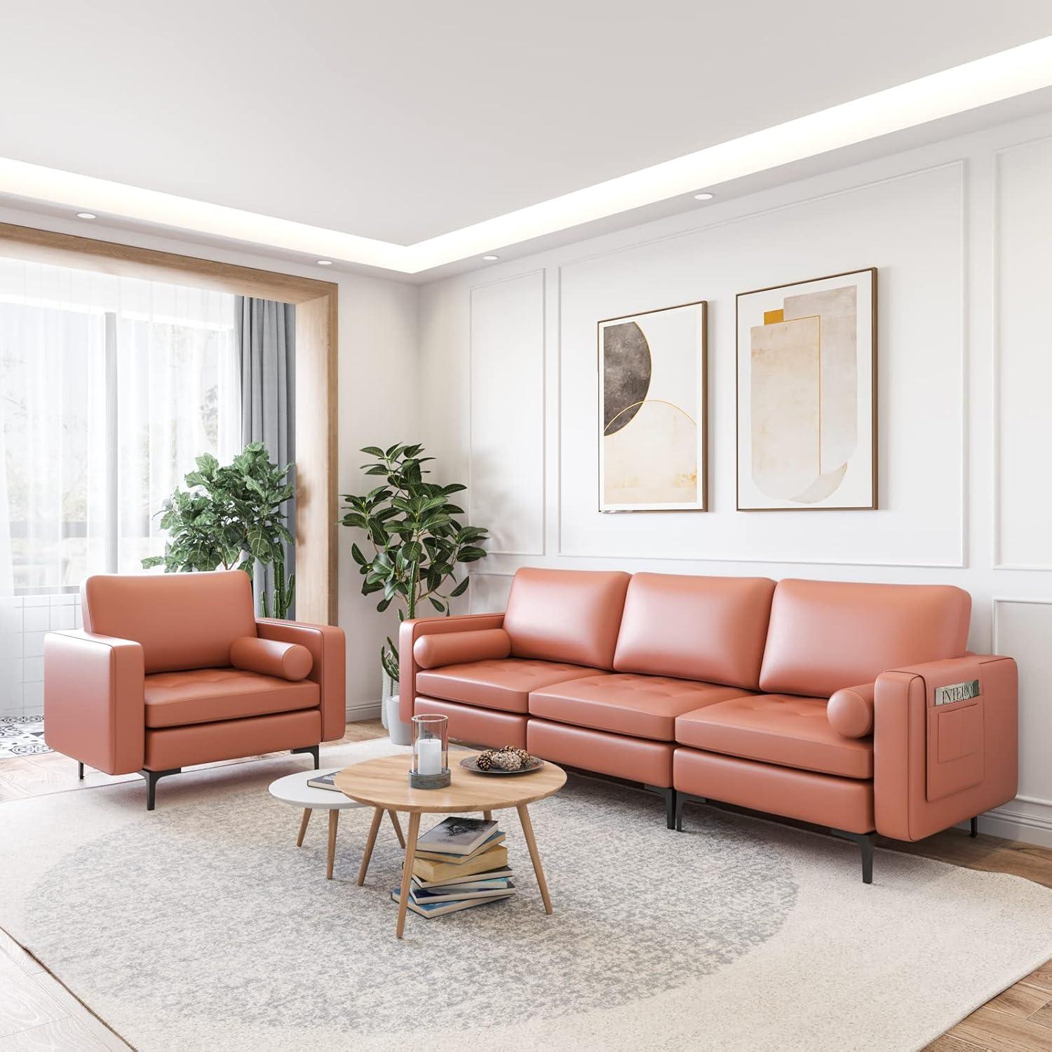 image:imageGiantex 68 Modern Loveseat 2Seater Sofa Couch Thick Cushion amp 2 Bolsters Armrest Magazine Cabby with 2 Pockets Metal Legs Ideal for Living Room Reception Room OfficeRed