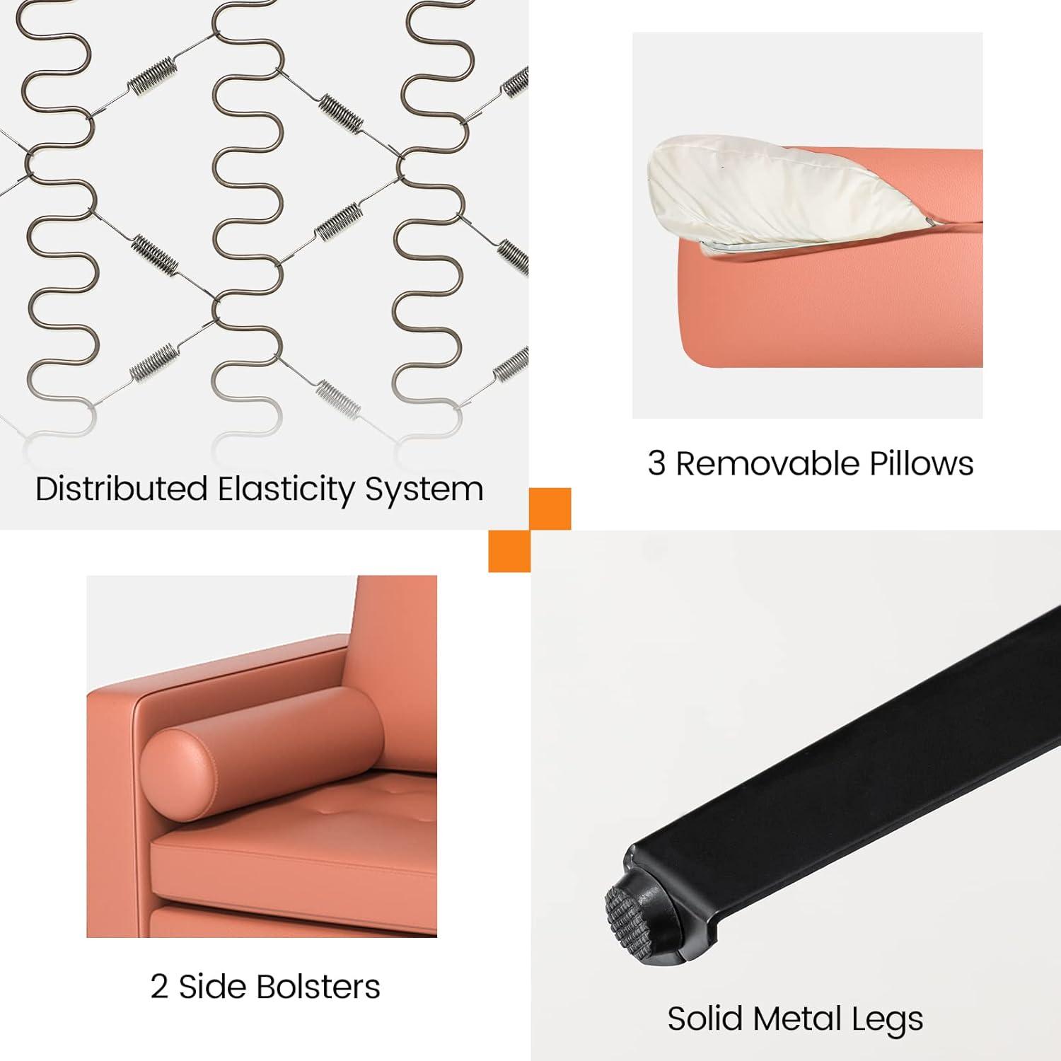 image:imageGiantex 68 Modern Loveseat 2Seater Sofa Couch Thick Cushion amp 2 Bolsters Armrest Magazine Cabby with 2 Pockets Metal Legs Ideal for Living Room Reception Room OfficeRed