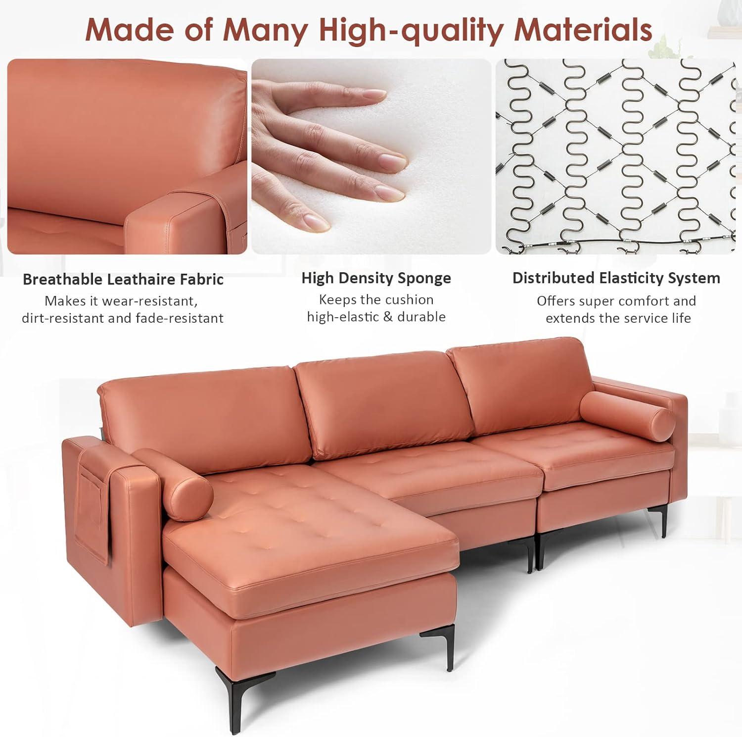 image:imageGiantex 68 Modern Loveseat 2Seater Sofa Couch Thick Cushion amp 2 Bolsters Armrest Magazine Cabby with 2 Pockets Metal Legs Ideal for Living Room Reception Room OfficeRed