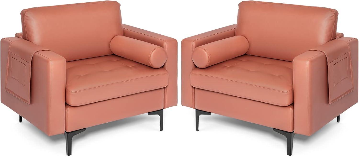 image:imageGiantex 68 Modern Loveseat 2Seater Sofa Couch Thick Cushion amp 2 Bolsters Armrest Magazine Cabby with 2 Pockets Metal Legs Ideal for Living Room Reception Room OfficeRed