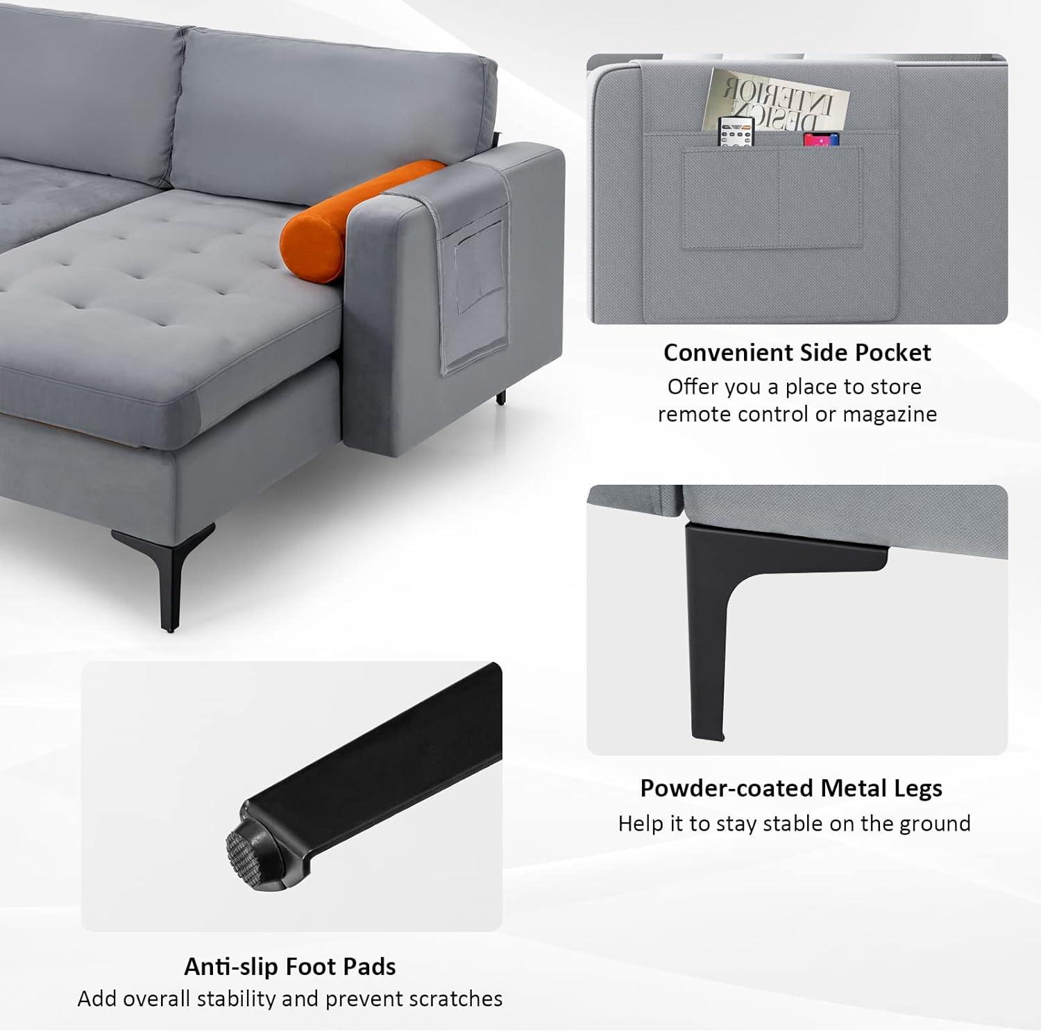 image:imageGiantex 68 Modern Loveseat 2Seater Sofa Couch Thick Cushion amp 2 Bolsters Armrest Magazine Cabby with 2 Pockets Metal Legs Ideal for Living Room Reception Room Office Dark GreyGreyorange