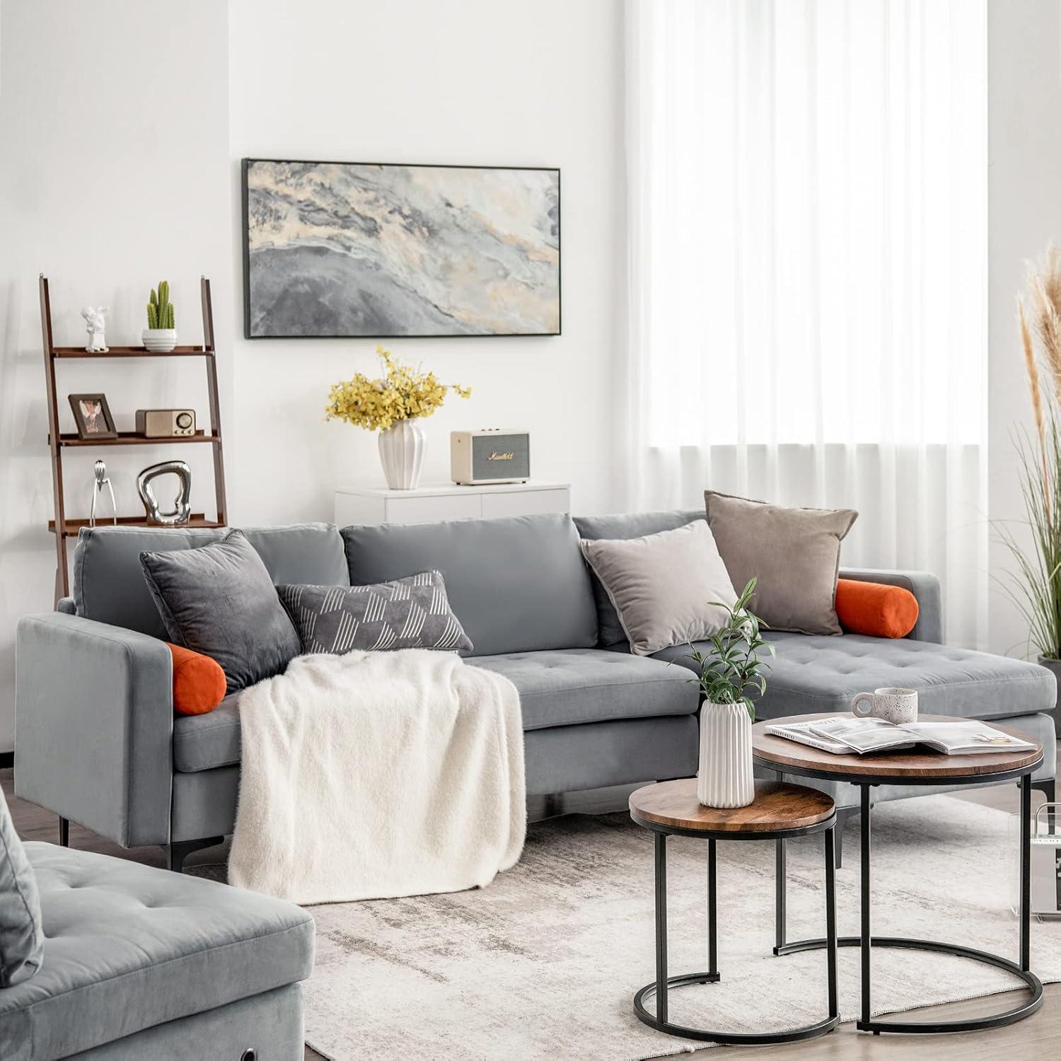 image:imageGiantex 68 Modern Loveseat 2Seater Sofa Couch Thick Cushion amp 2 Bolsters Armrest Magazine Cabby with 2 Pockets Metal Legs Ideal for Living Room Reception Room Office Dark GreyGreyorange
