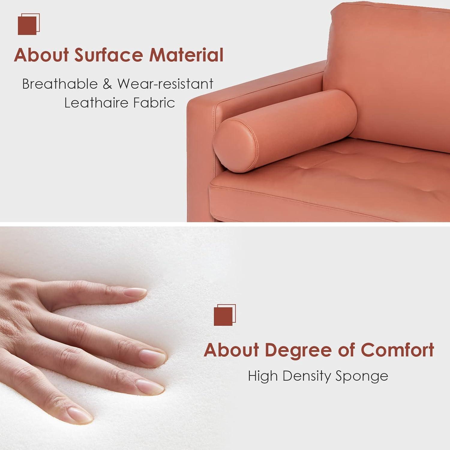 image:imageGiantex 68 Modern Loveseat 2Seater Sofa Couch Thick Cushion amp 2 Bolsters Armrest Magazine Cabby with 2 Pockets Metal Legs Ideal for Living Room Reception Room OfficeRed
