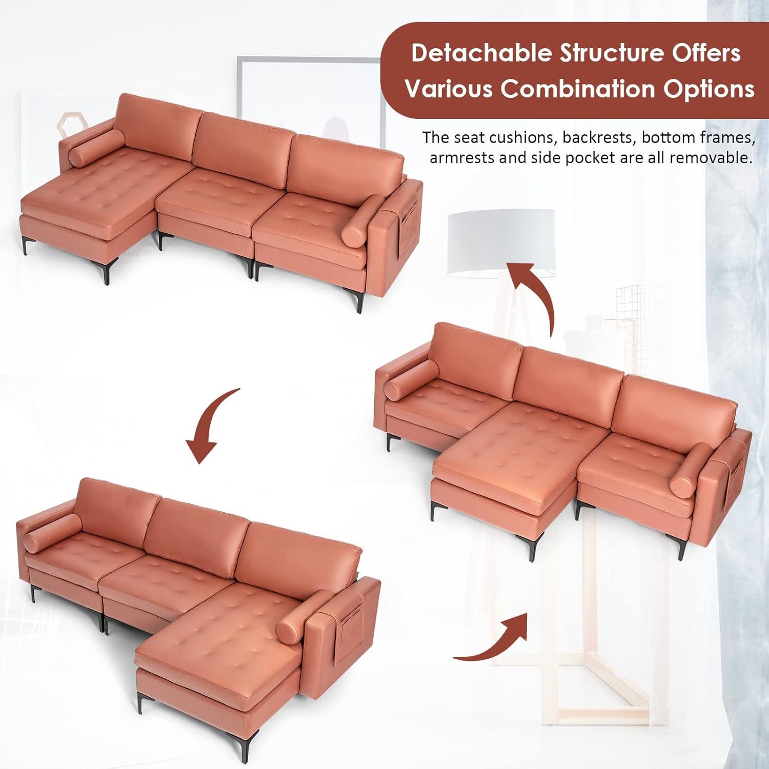 image:imageGiantex 68 Modern Loveseat 2Seater Sofa Couch Thick Cushion amp 2 Bolsters Armrest Magazine Cabby with 2 Pockets Metal Legs Ideal for Living Room Reception Room OfficeRed