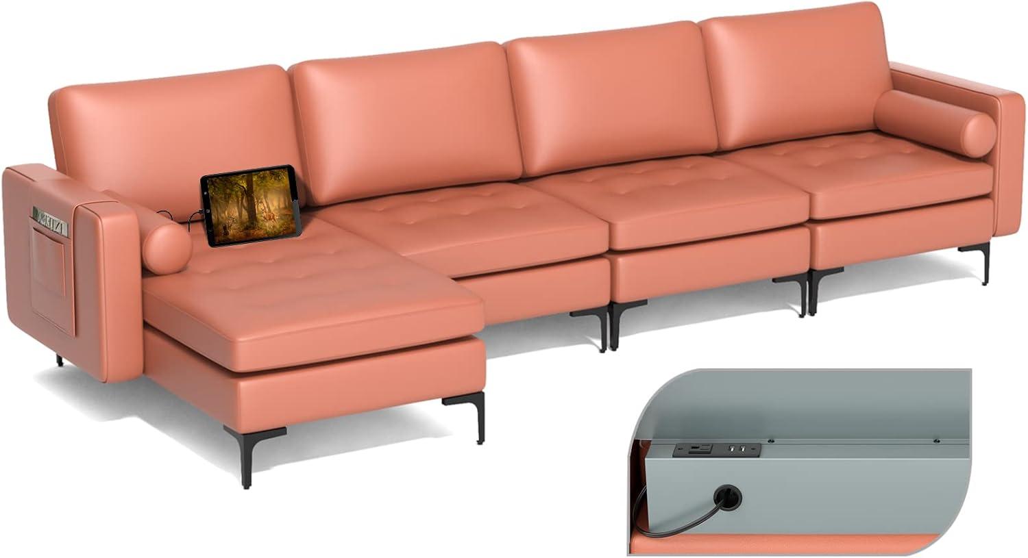 image:imageGiantex 68 Modern Loveseat 2Seater Sofa Couch Thick Cushion amp 2 Bolsters Armrest Magazine Cabby with 2 Pockets Metal Legs Ideal for Living Room Reception Room OfficeRed
