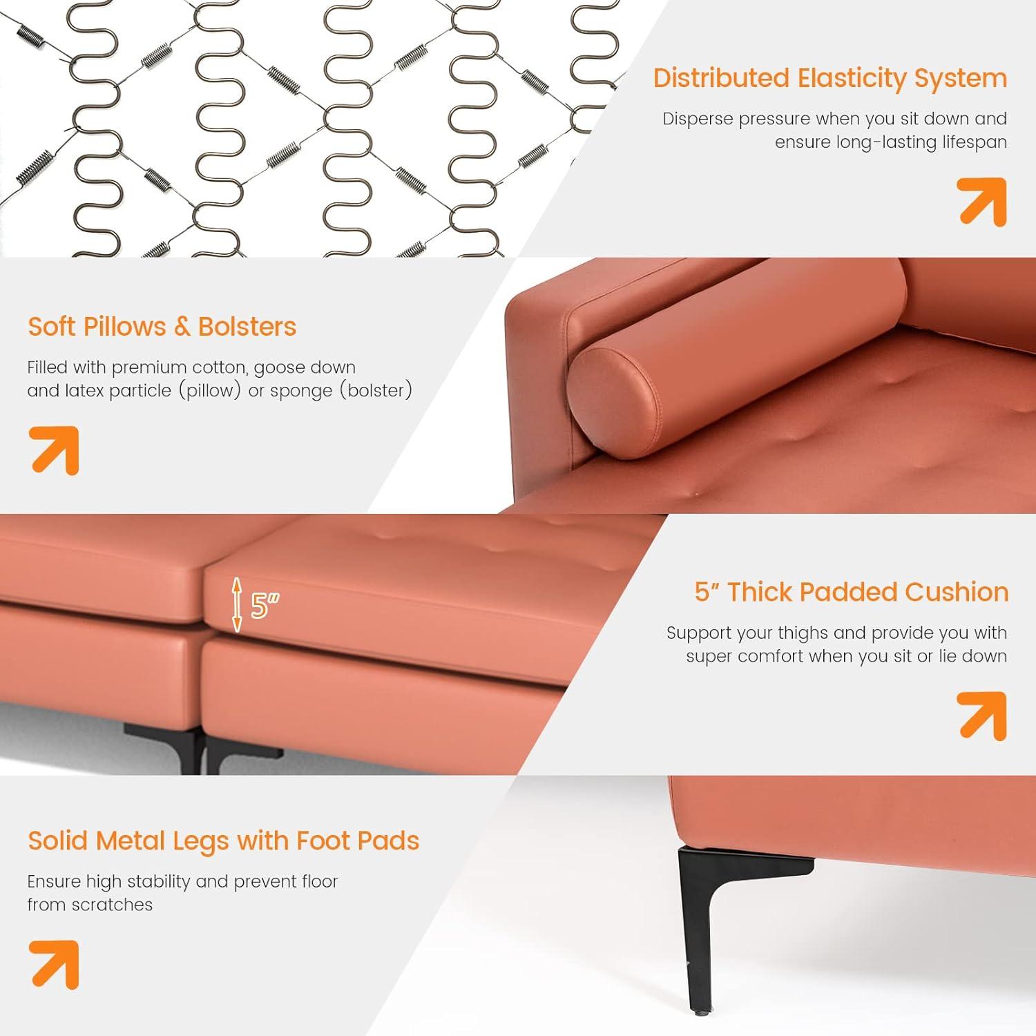 image:imageGiantex 68 Modern Loveseat 2Seater Sofa Couch Thick Cushion amp 2 Bolsters Armrest Magazine Cabby with 2 Pockets Metal Legs Ideal for Living Room Reception Room OfficeRed