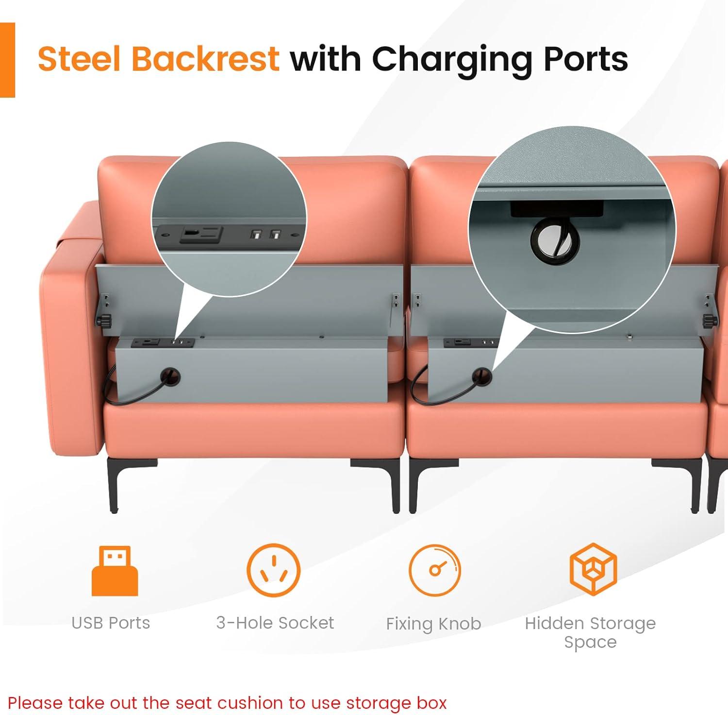 image:imageGiantex 68 Modern Loveseat 2Seater Sofa Couch Thick Cushion amp 2 Bolsters Armrest Magazine Cabby with 2 Pockets Metal Legs Ideal for Living Room Reception Room OfficeRed