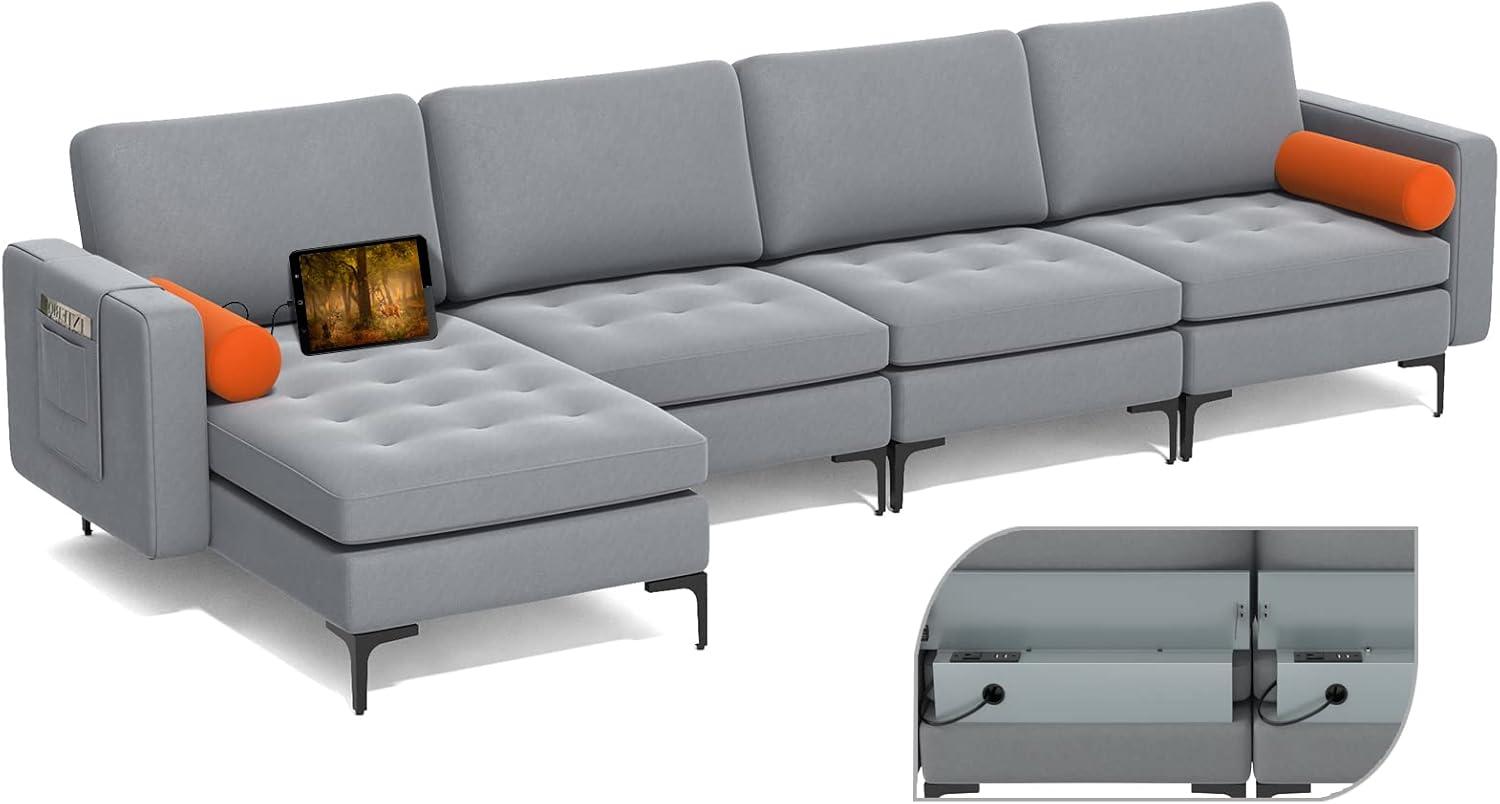 image:imageGiantex 68 Modern Loveseat 2Seater Sofa Couch Thick Cushion amp 2 Bolsters Armrest Magazine Cabby with 2 Pockets Metal Legs Ideal for Living Room Reception Room Office Dark GreyGreyorange
