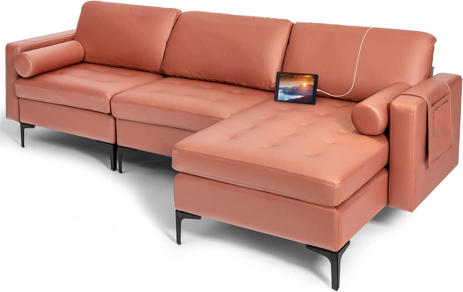 image:imageGiantex 68 Modern Loveseat 2Seater Sofa Couch Thick Cushion amp 2 Bolsters Armrest Magazine Cabby with 2 Pockets Metal Legs Ideal for Living Room Reception Room OfficeRed