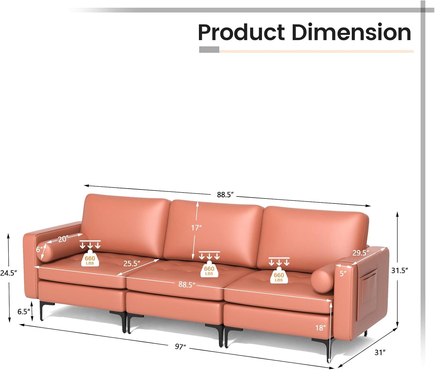 image:imageGiantex 68 Modern Loveseat 2Seater Sofa Couch Thick Cushion amp 2 Bolsters Armrest Magazine Cabby with 2 Pockets Metal Legs Ideal for Living Room Reception Room OfficeRed