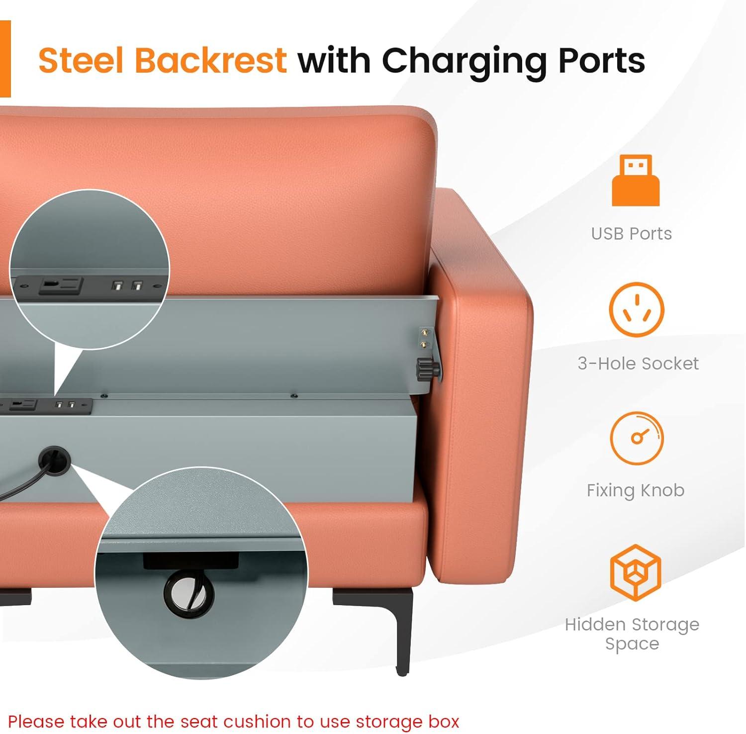 image:imageGiantex 68 Modern Loveseat 2Seater Sofa Couch Thick Cushion amp 2 Bolsters Armrest Magazine Cabby with 2 Pockets Metal Legs Ideal for Living Room Reception Room OfficeRed
