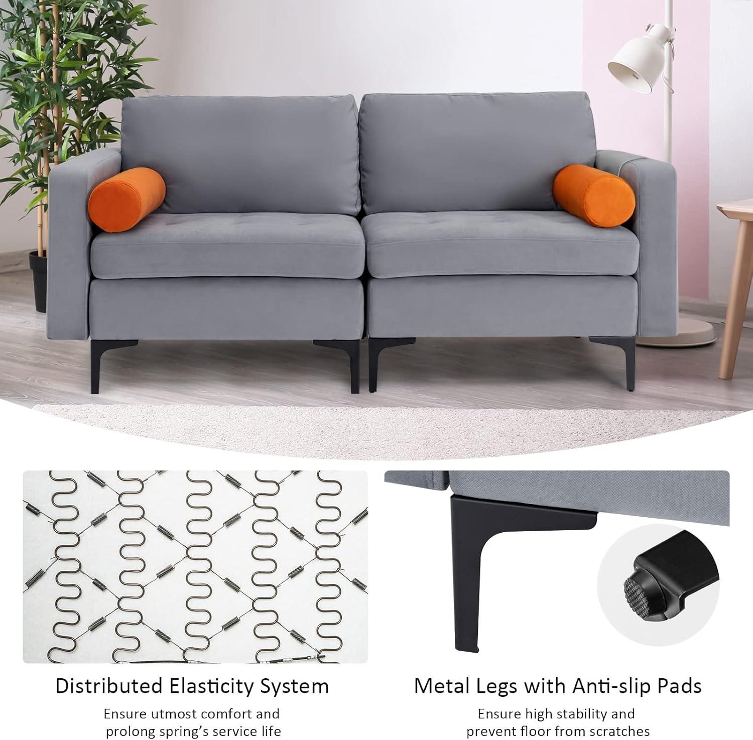 image:imageGiantex 68 Modern Loveseat 2Seater Sofa Couch Thick Cushion amp 2 Bolsters Armrest Magazine Cabby with 2 Pockets Metal Legs Ideal for Living Room Reception Room Office Dark GreyGreyorange