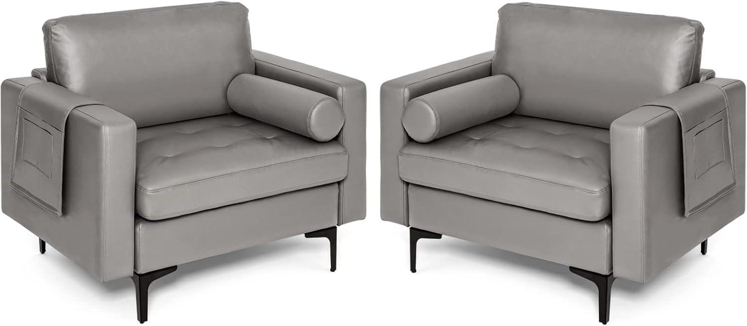 image:imageGiantex 97 Sectional Sofa Couch 3Seater Modular Sleeper with USB Ports 3Hole Socket Thick Cushion 2 Bolsters Armrest Magazine Pocket Metal Legs for Living Room Reception Bedroom Dark GreyDark Grey