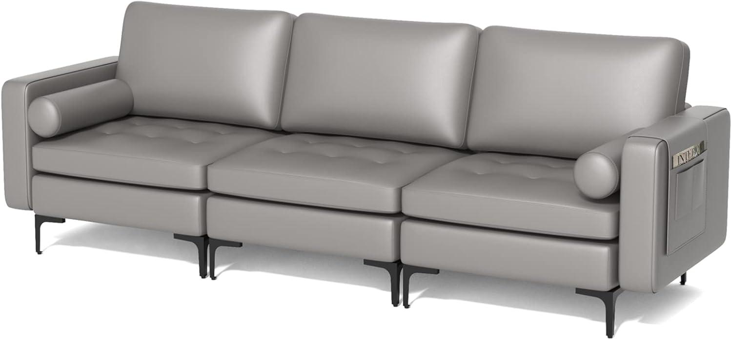image:imageGiantex 97 Sectional Sofa Couch 3Seater Modular Sleeper with USB Ports 3Hole Socket Thick Cushion 2 Bolsters Armrest Magazine Pocket Metal Legs for Living Room Reception Bedroom Dark GreyDark Grey