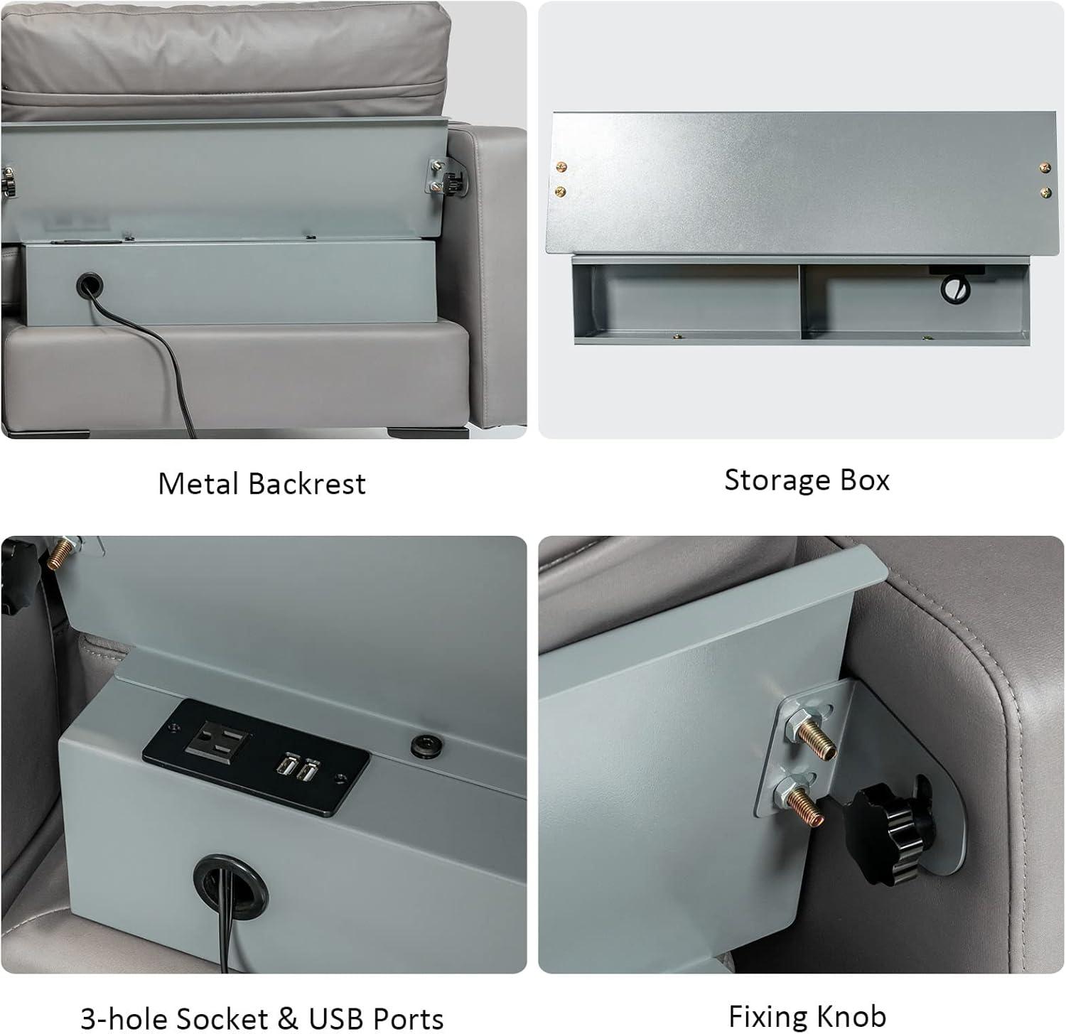 image:imageGiantex 97 Sectional Sofa Couch 3Seater Modular Sleeper with USB Ports 3Hole Socket Thick Cushion 2 Bolsters Armrest Magazine Pocket Metal Legs for Living Room Reception Bedroom Dark GreyDark Grey