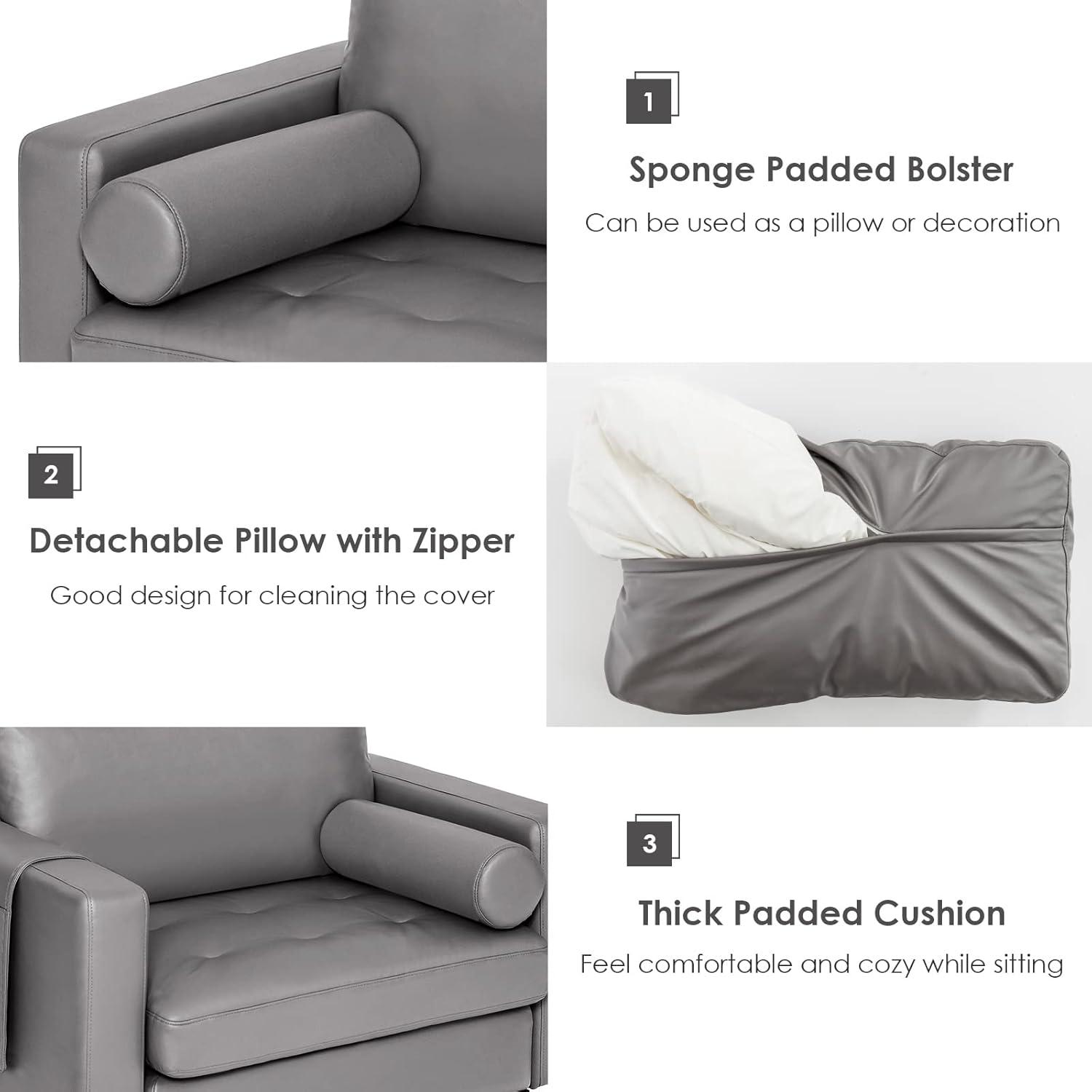 image:imageGiantex 97 Sectional Sofa Couch 3Seater Modular Sleeper with USB Ports 3Hole Socket Thick Cushion 2 Bolsters Armrest Magazine Pocket Metal Legs for Living Room Reception Bedroom Dark GreyDark Grey