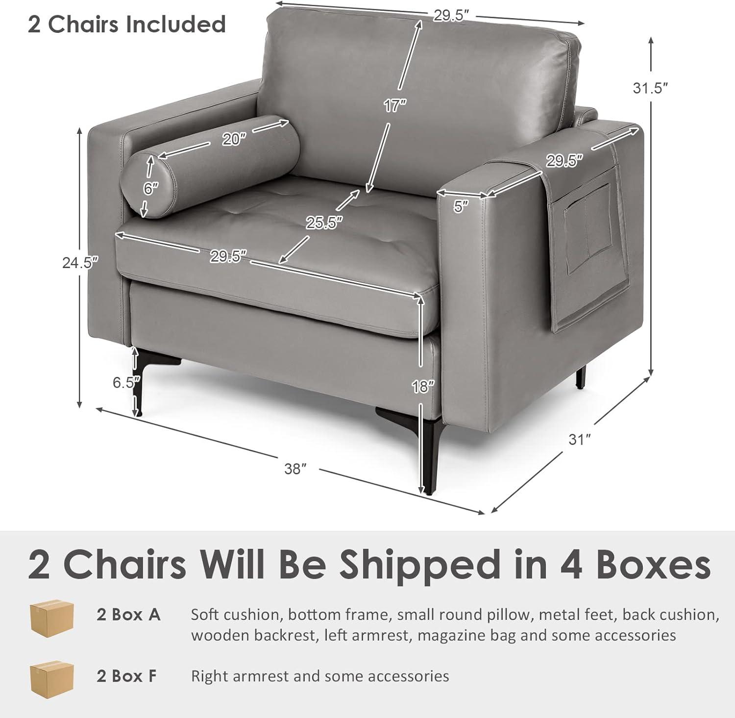 image:imageGiantex 97 Sectional Sofa Couch 3Seater Modular Sleeper with USB Ports 3Hole Socket Thick Cushion 2 Bolsters Armrest Magazine Pocket Metal Legs for Living Room Reception Bedroom Dark GreyDark Grey