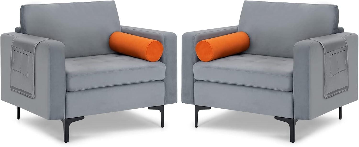 image:imageGiantex 97 Sectional Sofa Couch 3Seater Modular Sleeper with USB Ports 3Hole Socket Thick Cushion 2 Bolsters Armrest Magazine Pocket Metal Legs for Living Room Reception Bedroom Dark GreyGreyorange