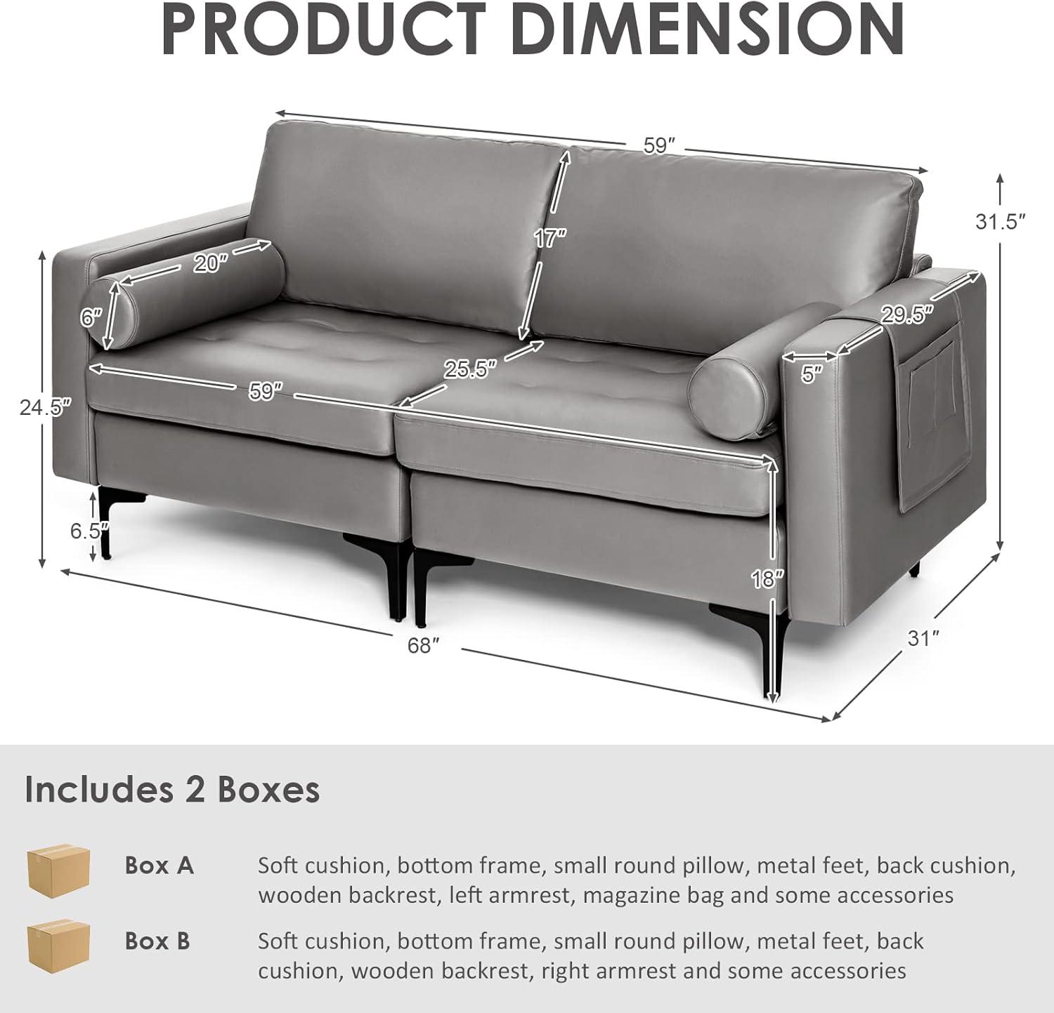 image:imageGiantex 97 Sectional Sofa Couch 3Seater Modular Sleeper with USB Ports 3Hole Socket Thick Cushion 2 Bolsters Armrest Magazine Pocket Metal Legs for Living Room Reception Bedroom Dark GreyDark Grey