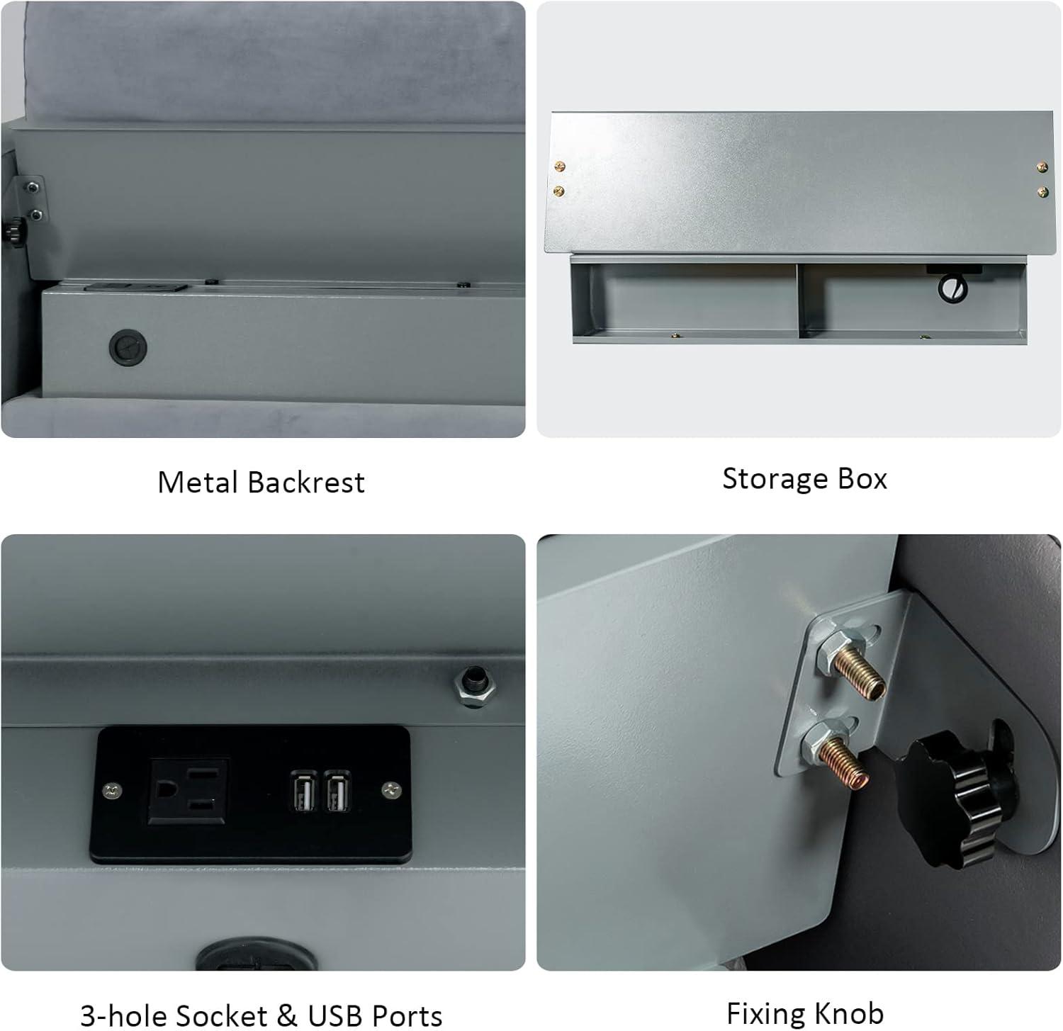 image:imageGiantex 97 Sectional Sofa Couch 3Seater Modular Sleeper with USB Ports 3Hole Socket Thick Cushion 2 Bolsters Armrest Magazine Pocket Metal Legs for Living Room Reception Bedroom Dark GreyGreyorange