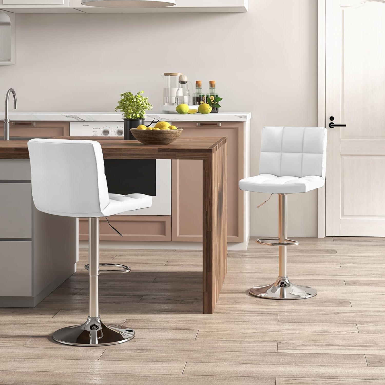 image:imageGiantex Bar Stools Set of 1 Modern PU Leather Height Adjustable Barstools with Back Footrest Metal Base Armless Counter Height Swivel Stools for Kitchen Island Home Bar Cafe Pub BlackWhite