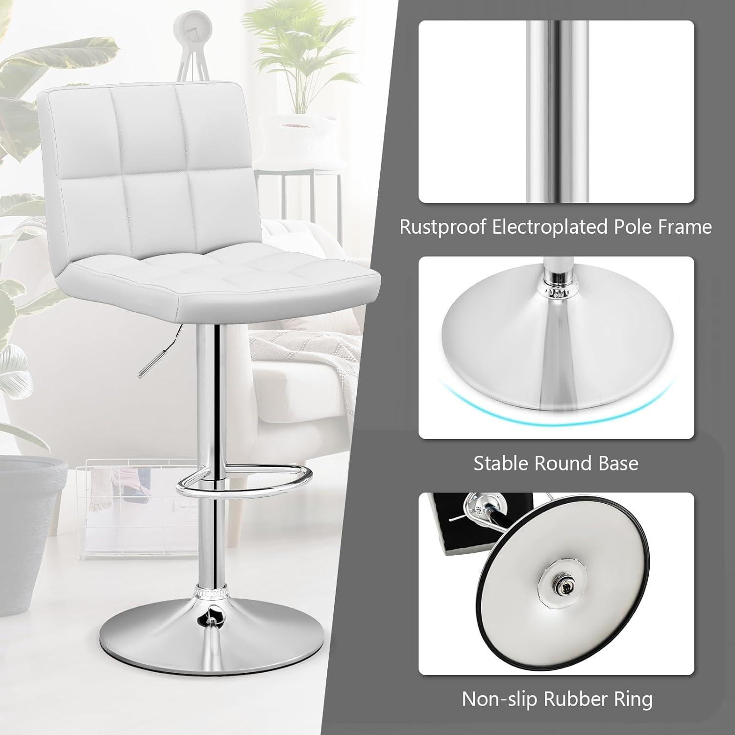 image:imageGiantex Bar Stools Set of 1 Modern PU Leather Height Adjustable Barstools with Back Footrest Metal Base Armless Counter Height Swivel Stools for Kitchen Island Home Bar Cafe Pub BlackWhite