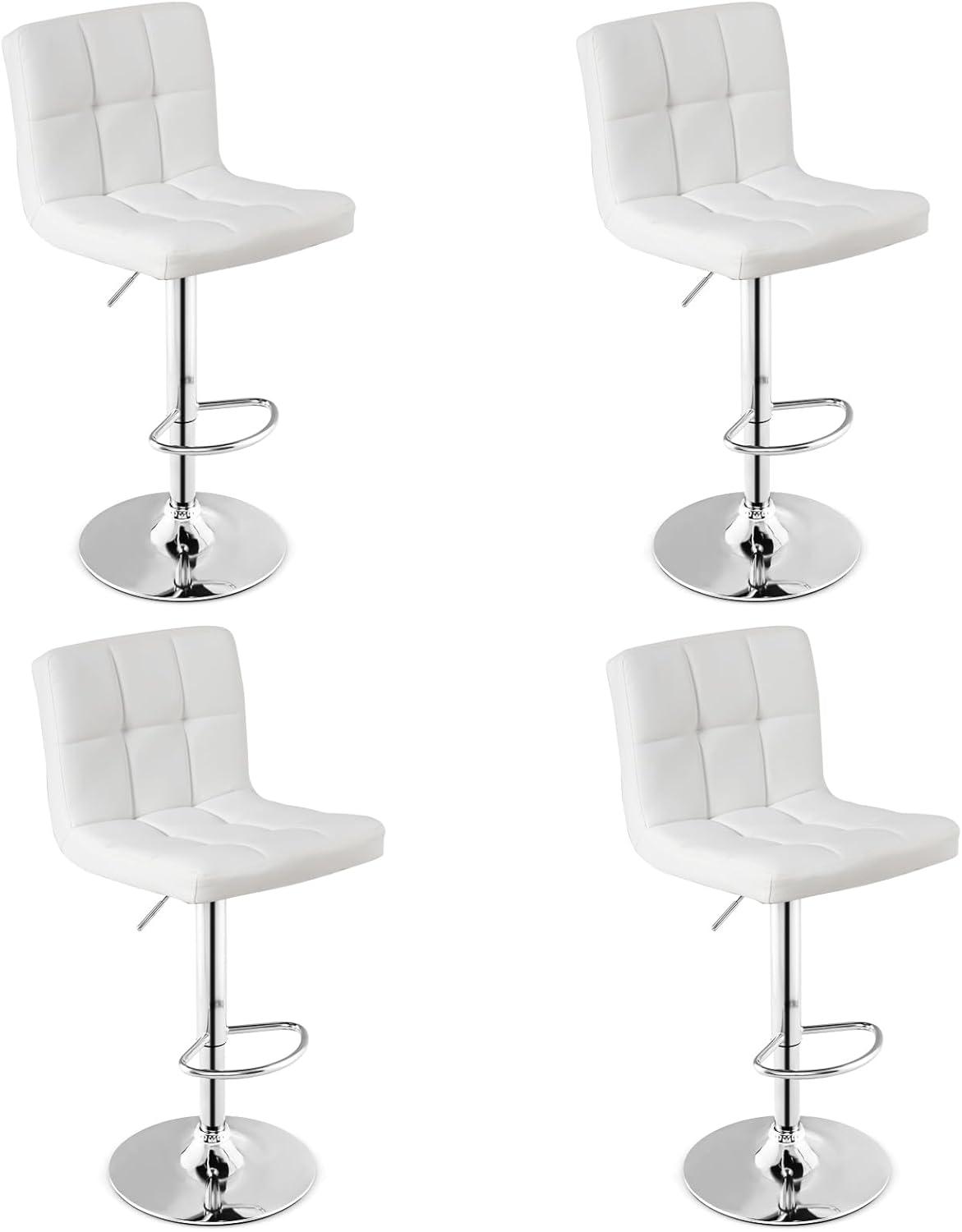 image:imageGiantex Bar Stools Set of 1 Modern PU Leather Height Adjustable Barstools with Back Footrest Metal Base Armless Counter Height Swivel Stools for Kitchen Island Home Bar Cafe Pub BlackWhite