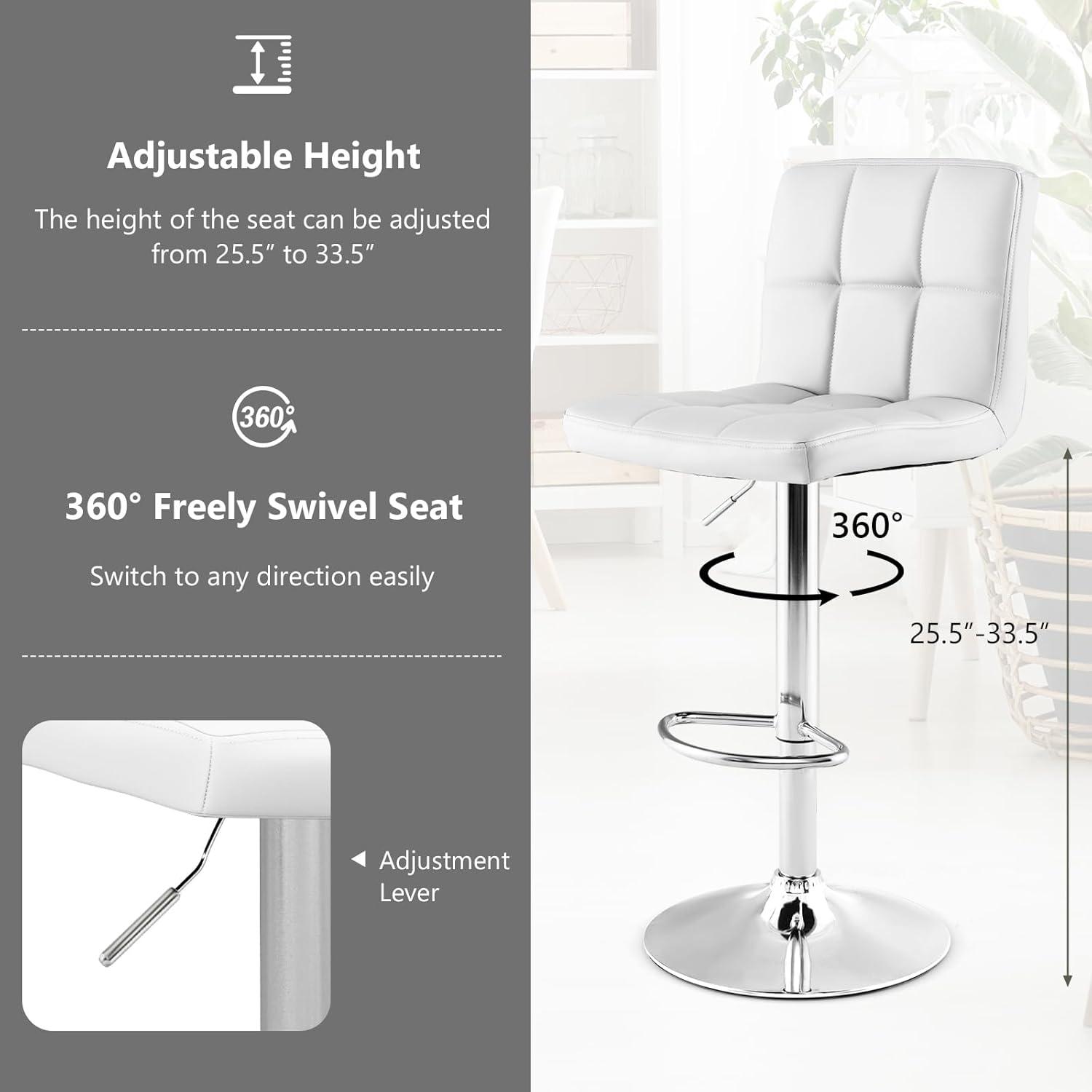 image:imageGiantex Bar Stools Set of 1 Modern PU Leather Height Adjustable Barstools with Back Footrest Metal Base Armless Counter Height Swivel Stools for Kitchen Island Home Bar Cafe Pub BlackWhite