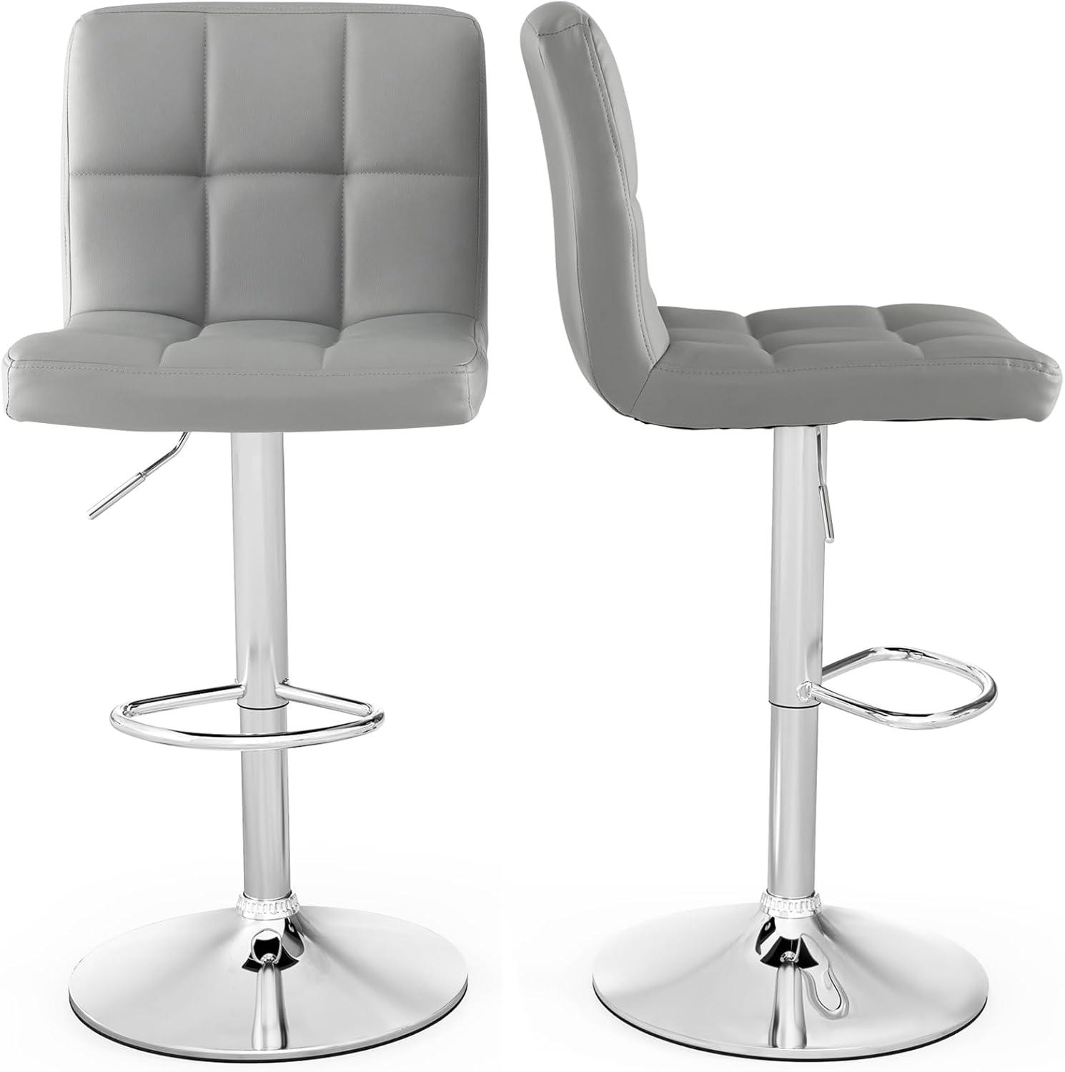 image:imageGiantex Bar Stools Set of 1 Modern PU Leather Height Adjustable Barstools with Back Footrest Metal Base Armless Counter Height Swivel Stools for Kitchen Island Home Bar Cafe Pub BlackGrey