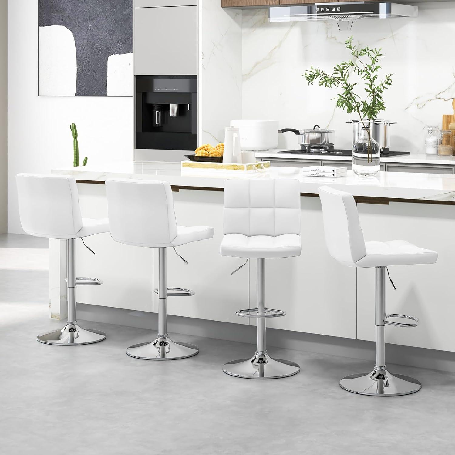 image:imageGiantex Bar Stools Set of 1 Modern PU Leather Height Adjustable Barstools with Back Footrest Metal Base Armless Counter Height Swivel Stools for Kitchen Island Home Bar Cafe Pub BlackWhite