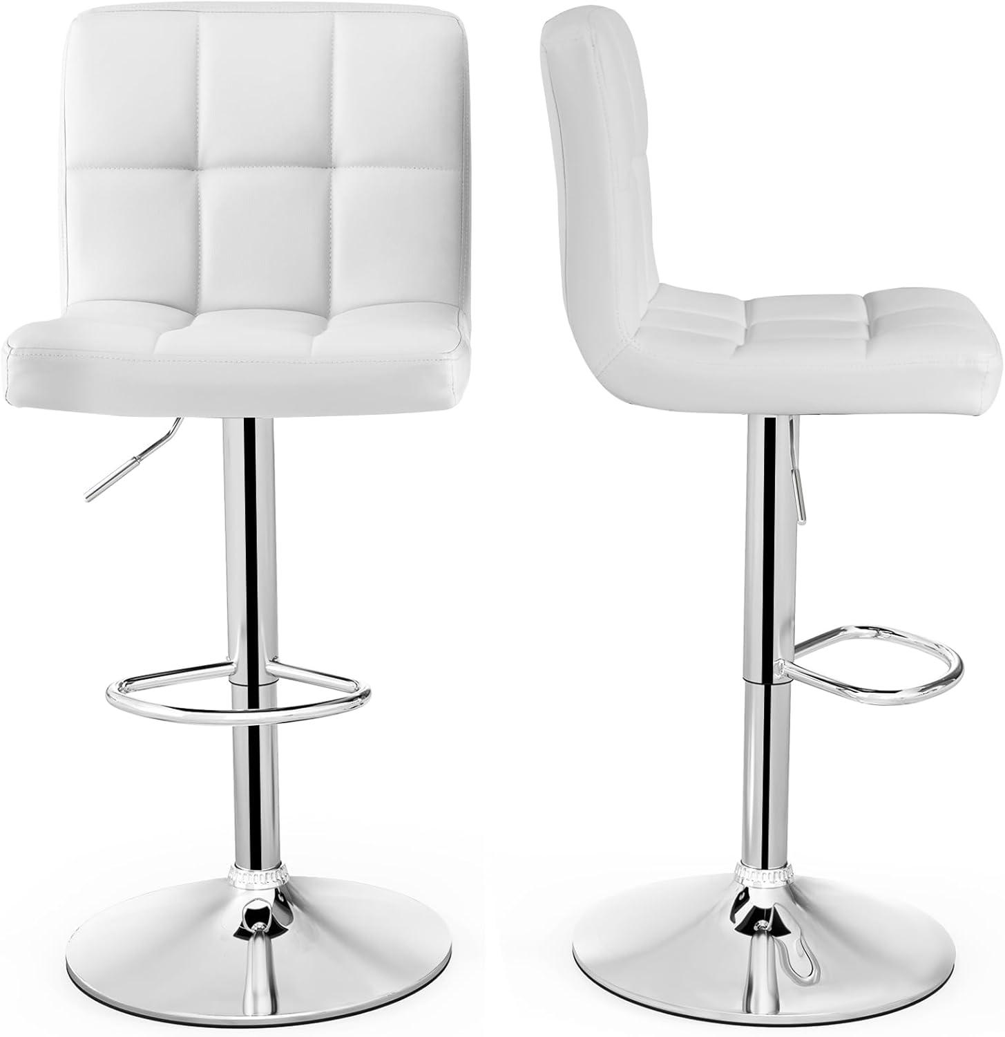 image:imageGiantex Bar Stools Set of 1 Modern PU Leather Height Adjustable Barstools with Back Footrest Metal Base Armless Counter Height Swivel Stools for Kitchen Island Home Bar Cafe Pub BlackWhite