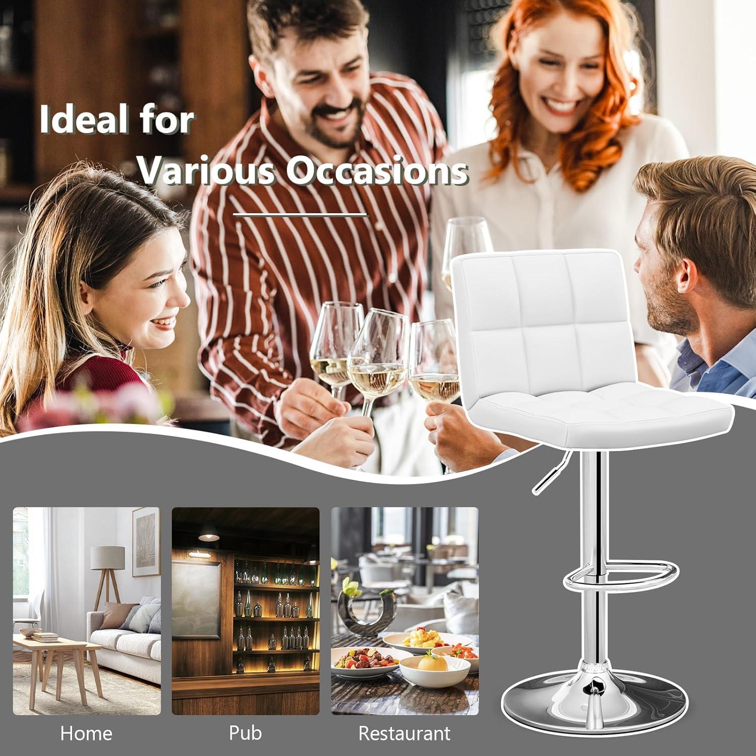 image:imageGiantex Bar Stools Set of 1 Modern PU Leather Height Adjustable Barstools with Back Footrest Metal Base Armless Counter Height Swivel Stools for Kitchen Island Home Bar Cafe Pub BlackWhite